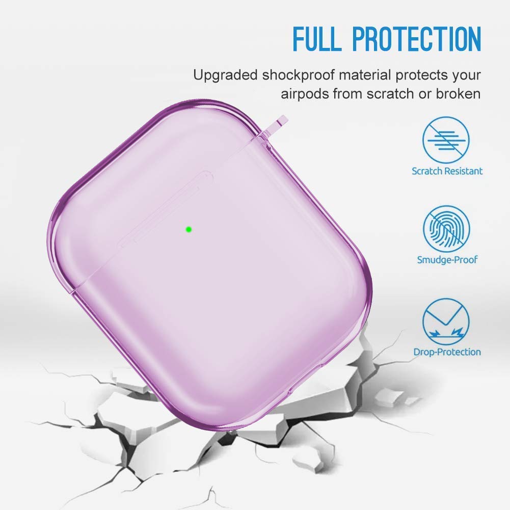 Valkit Clear TPU AirPods Case Cover with Keychain - Shockproof Protective Case for Apple AirPods 1 & 2 (Purple) - Perfect for Women, Men & Girls | Gym, Travel & Everyday Use