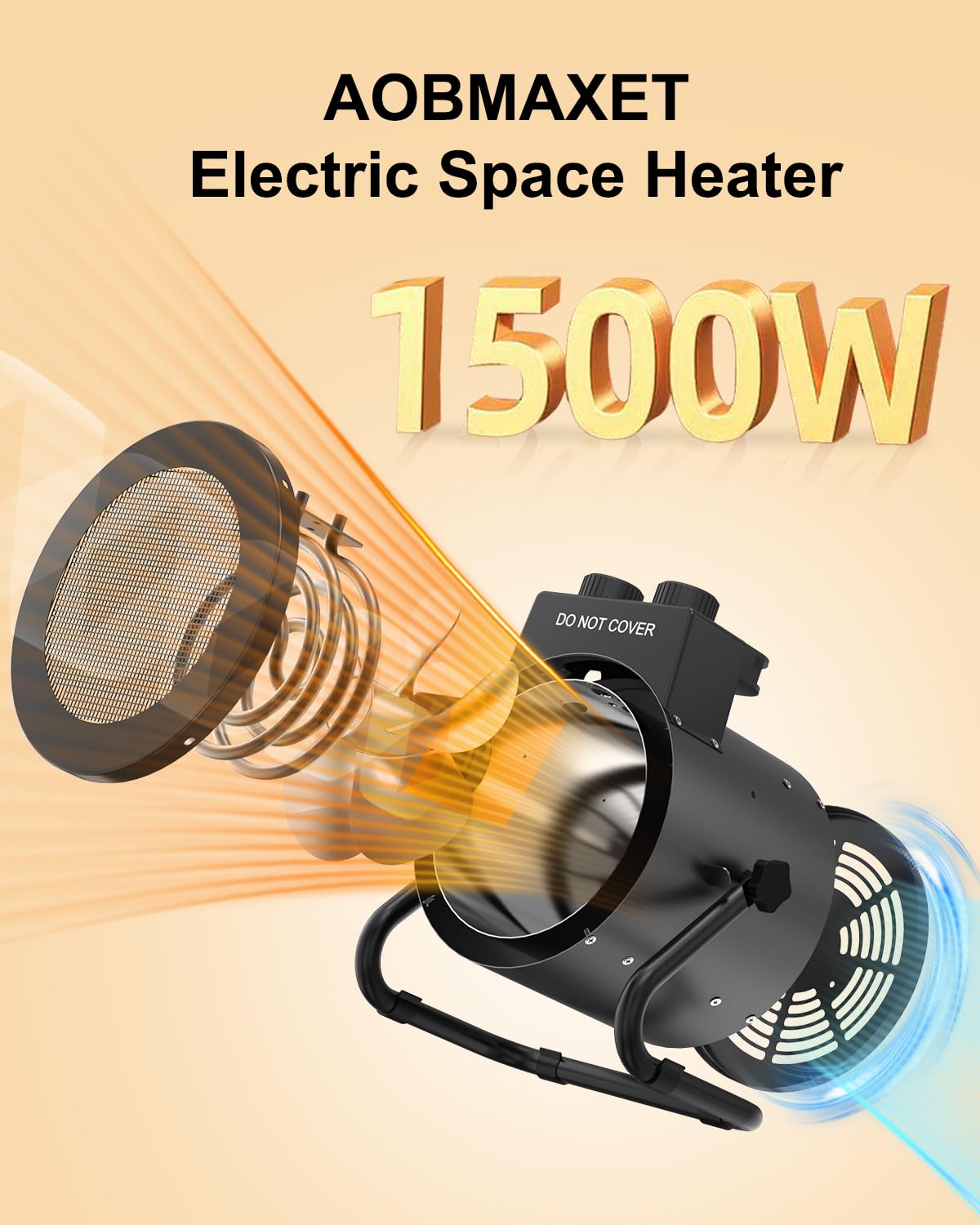1500W Stainless Steel Electric Greenhouse Heater with Thermostat - Outdoor Fan Heater with Overheat Protection & 3S Fast Heating for Greenhouses, Patios, Garages, Flower Rooms | Perfect for Winter Plant Protection & Space Heating