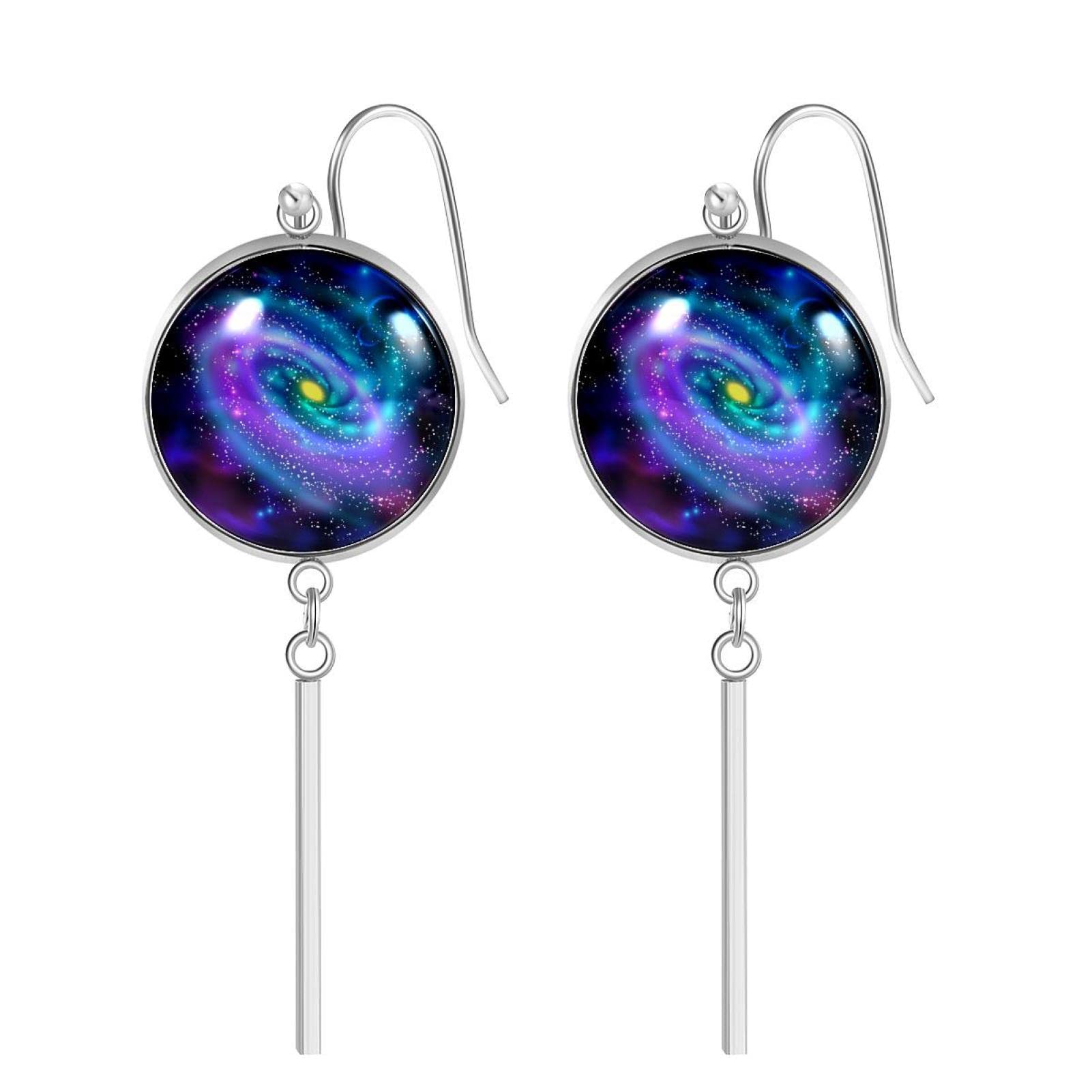 Spiral Purple Galaxy Space Dangle Drop Earrings for Women - Trendy Fashion Jewelry Gift for Birthday, Christmas, Anniversary | Perfect for Parties, Date Nights & Special Occasions