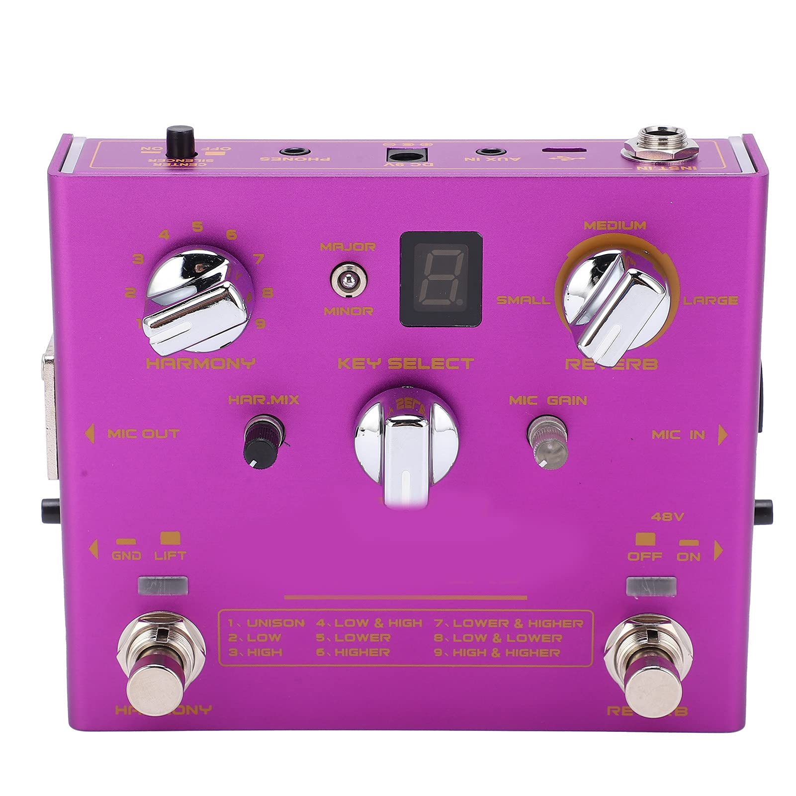 DC 9V 500mA Vocal Effect Pedal with 48V Phantom Power Switch - Professional Microphone Effects Processor for Major/Minor Chords - Perfect for Live Performances & Studio Recording