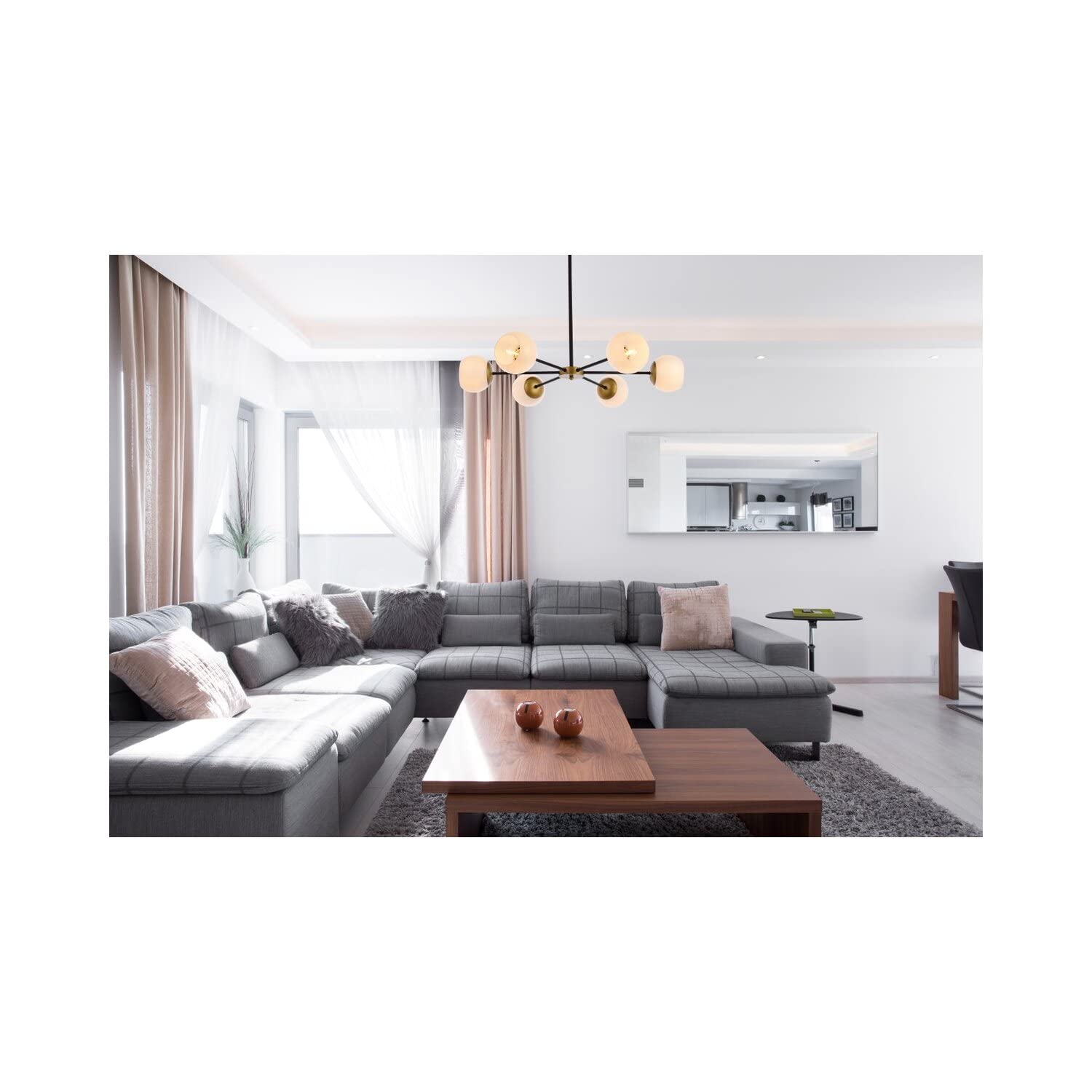 Briggs 6-Light Black and Brass Metal Pendant with White Shade - Modern Ceiling Lighting for Dining Room, Kitchen Island & Living Room