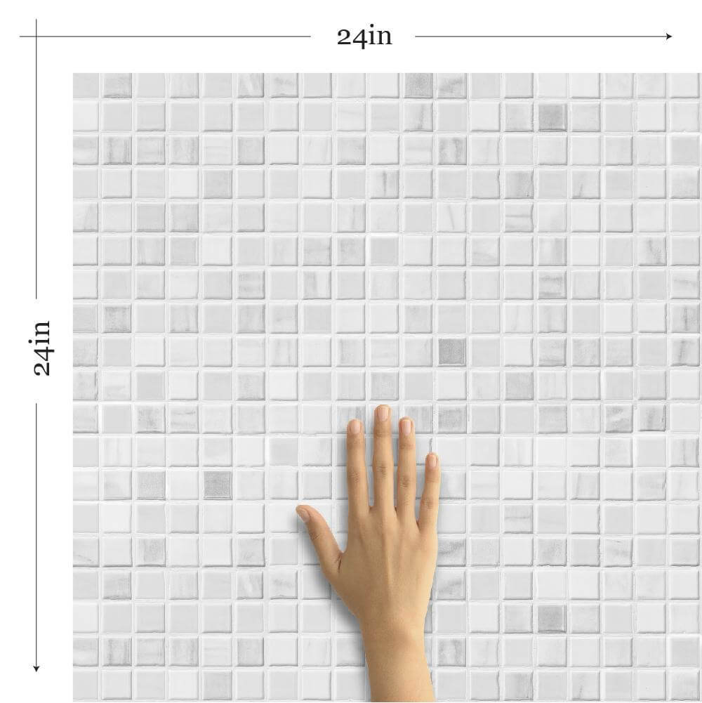 White Mosaic Tile Adhesive Peel and Stick Removable Wallpaper - Self-Adhesive Backsplash for Kitchen, Bathroom & Home Decor (Style 5468)