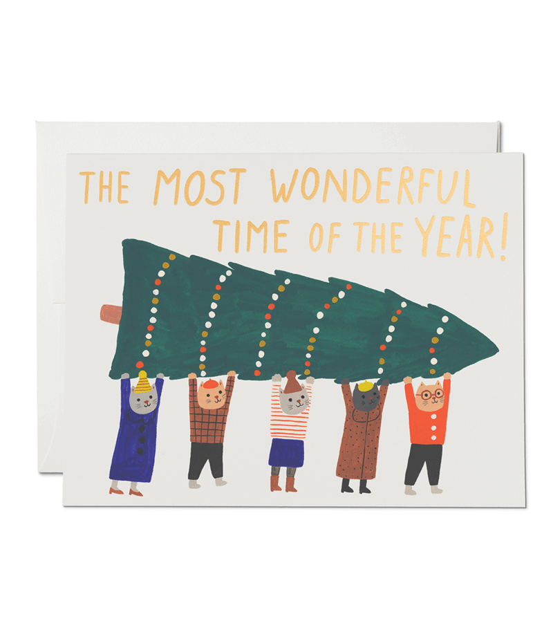 Red Cap Cards - The Wonderful Time Cat Christmas Greeting Card for Holiday Wishes, Festive Decor & Gift Giving