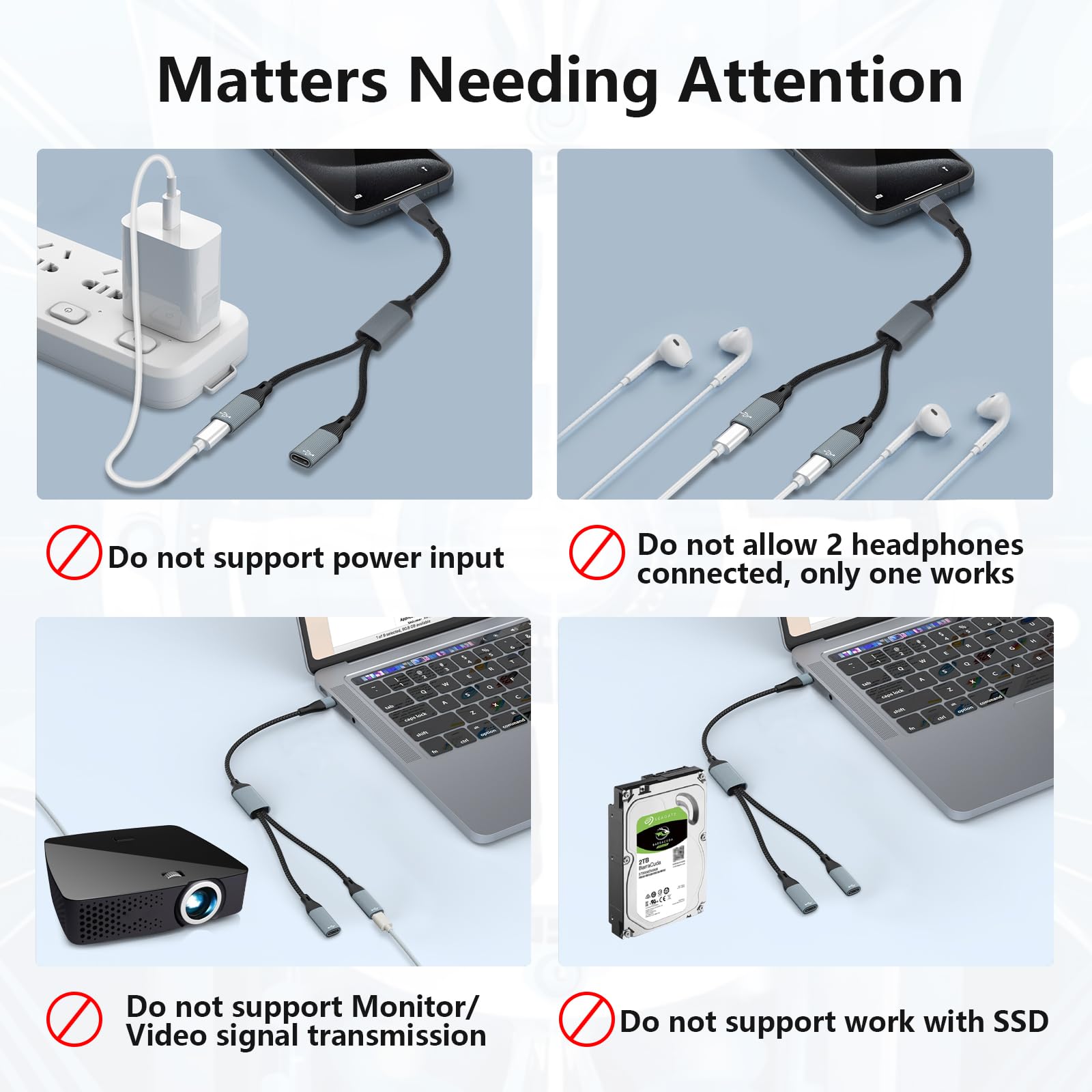 USB C Splitter Cable - 2-in-1 USB C to Dual USB C Female Adapter with OTG & Headphone Jack - Fast Data Transfer Compatible with iPad Pro/Air, MacBook, iPhone 16/15, Galaxy S24/S23 - Perfect for Charging, Audio & File Sharing on the Go