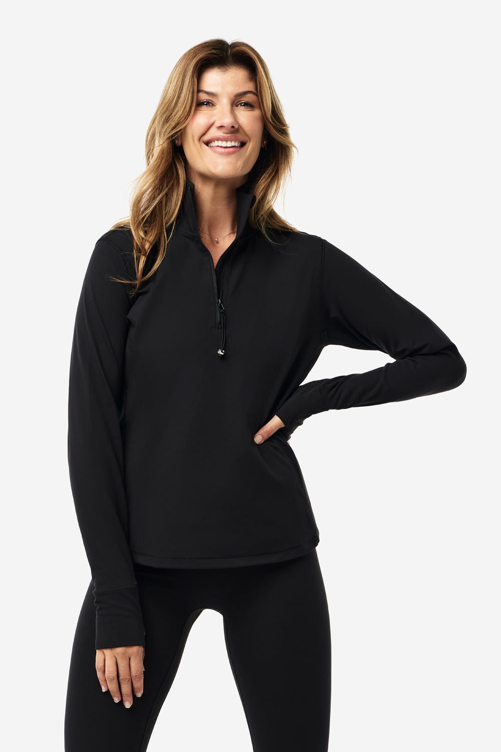 Men's Quarter Zip Base Layer Top - Black | Moisture Wicking Thermal Shirt for Hiking, Running & Outdoor Activities
