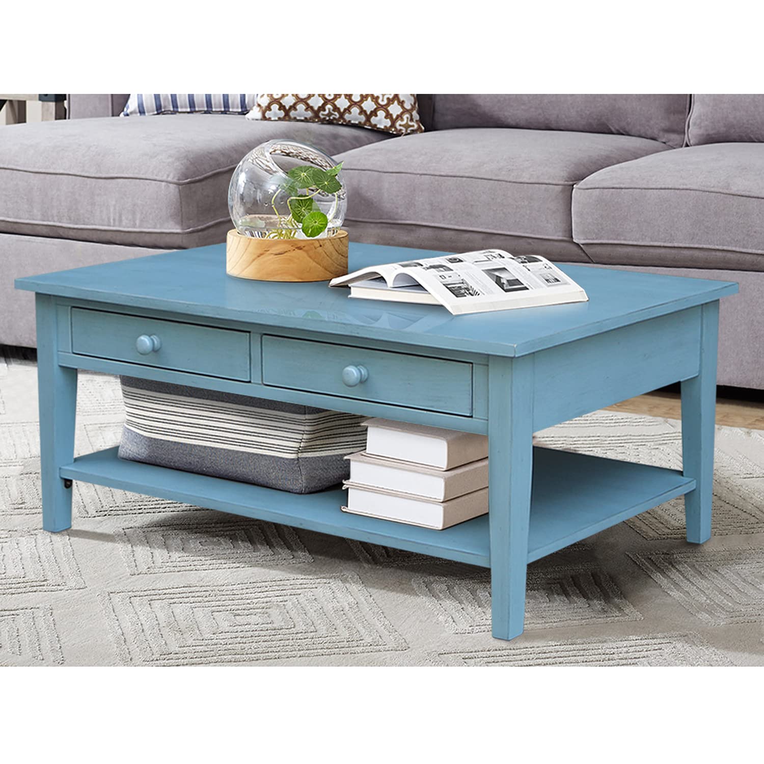 IC International Concepts Solid Wood Spencer Coffee Table - Modern Living Room Centerpiece for Home Decor & Entertainment