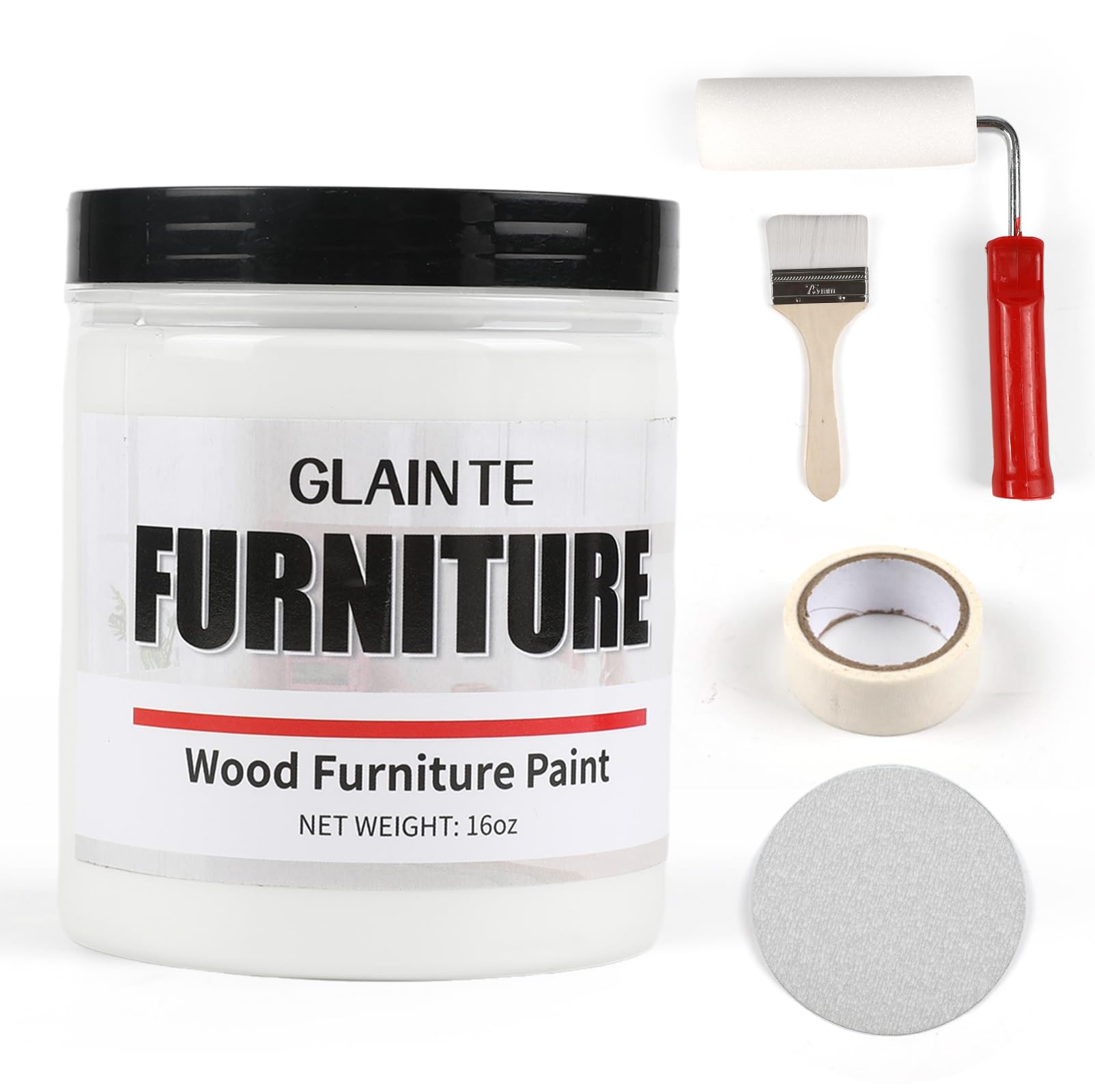 GLAINTE White Furniture Paint Kit - Non-Toxic Water-Based Wood Paint for Cabinets, Doors, Tables & Dressers - Odorless Home Decor Paint (16 oz) - Perfect for DIY Furniture Refinishing & Home Renovation Projects