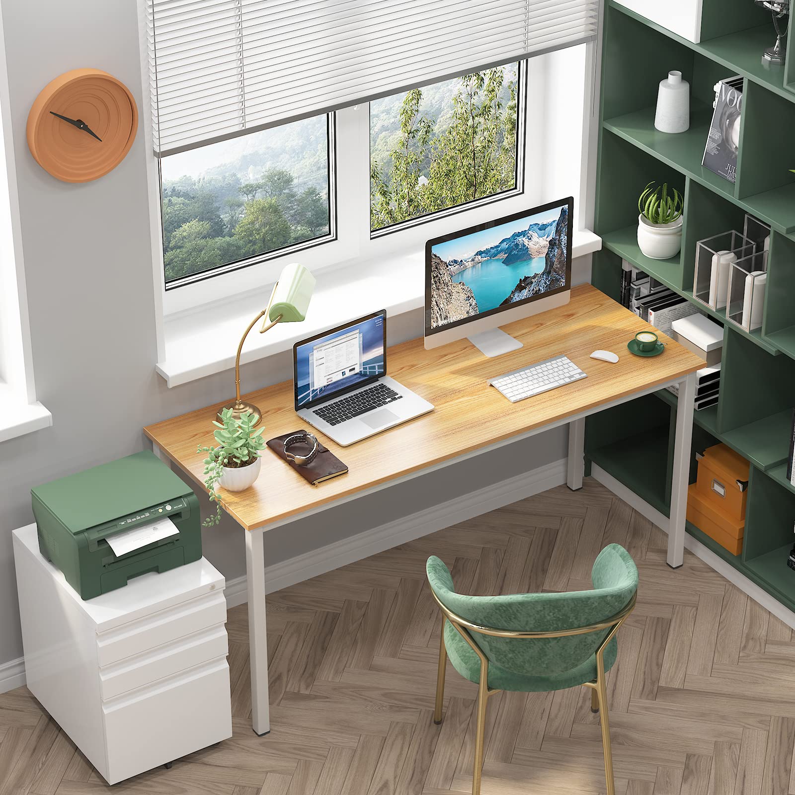 SogesFurniture 63 Inch Large Computer Desk - Sturdy Office Desk with BIFMA Certification, Gaming & Writing Desk in Teak & White (BHUS-AC3BW-160) - Perfect for Home Office, Gaming Setup & Workspace