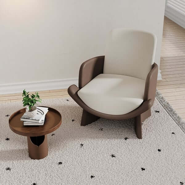 Modern Faux Leather Lounge Chair - Brown & Beige Armchair with Tufted Back - Perfect for Living Room, Office or Reading Nook