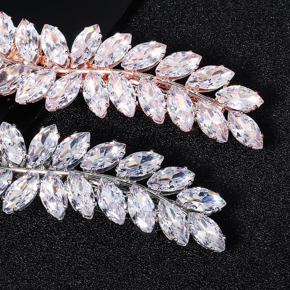 Xerling Rhinestone French Barrettes Hair Clips - Automatic Hair Accessories with Leaf Design & Zircon for Women | Perfect for Weddings, Parties & Everyday Elegance