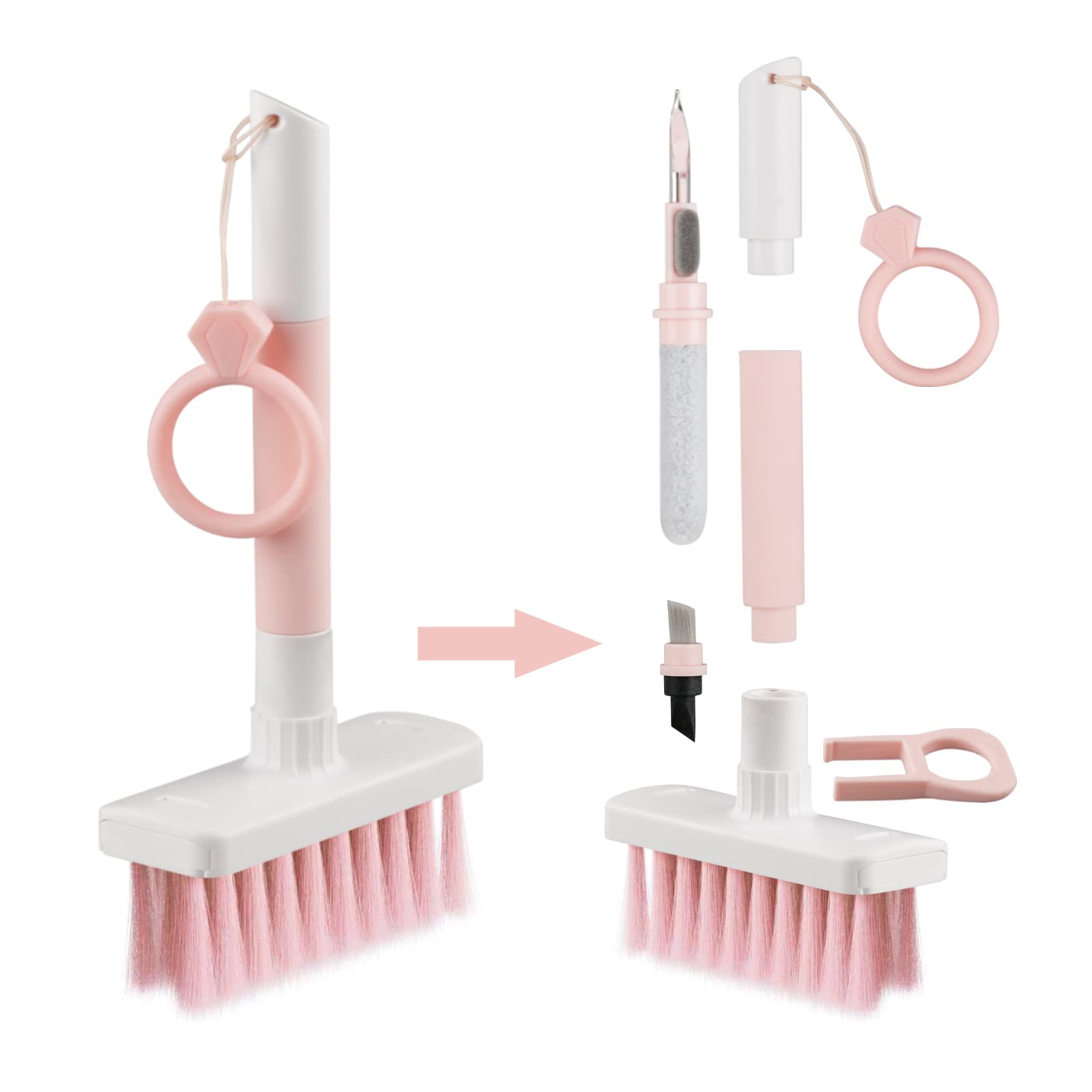 7-in-1 Soft Brush Keyboard Cleaner Kit - Microfiber Brush, Keycap Puller & Corner Duster for Computer, Laptop, Bluetooth Headset, AirPods, Camera Lens, Lego - Pink | Perfect for Office, Gaming & Electronics Maintenance