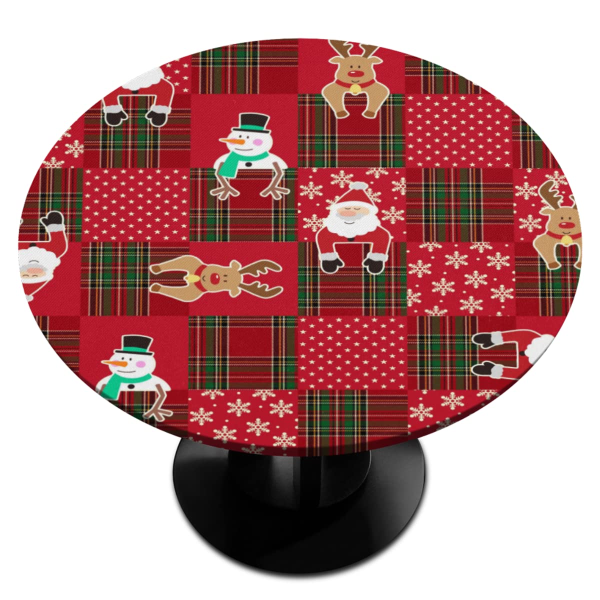 Santa Reindeer Christmas Round Fitted Tablecloth - Elastic Edge Waterproof Wipeable Circular Table Cover (Fits 36