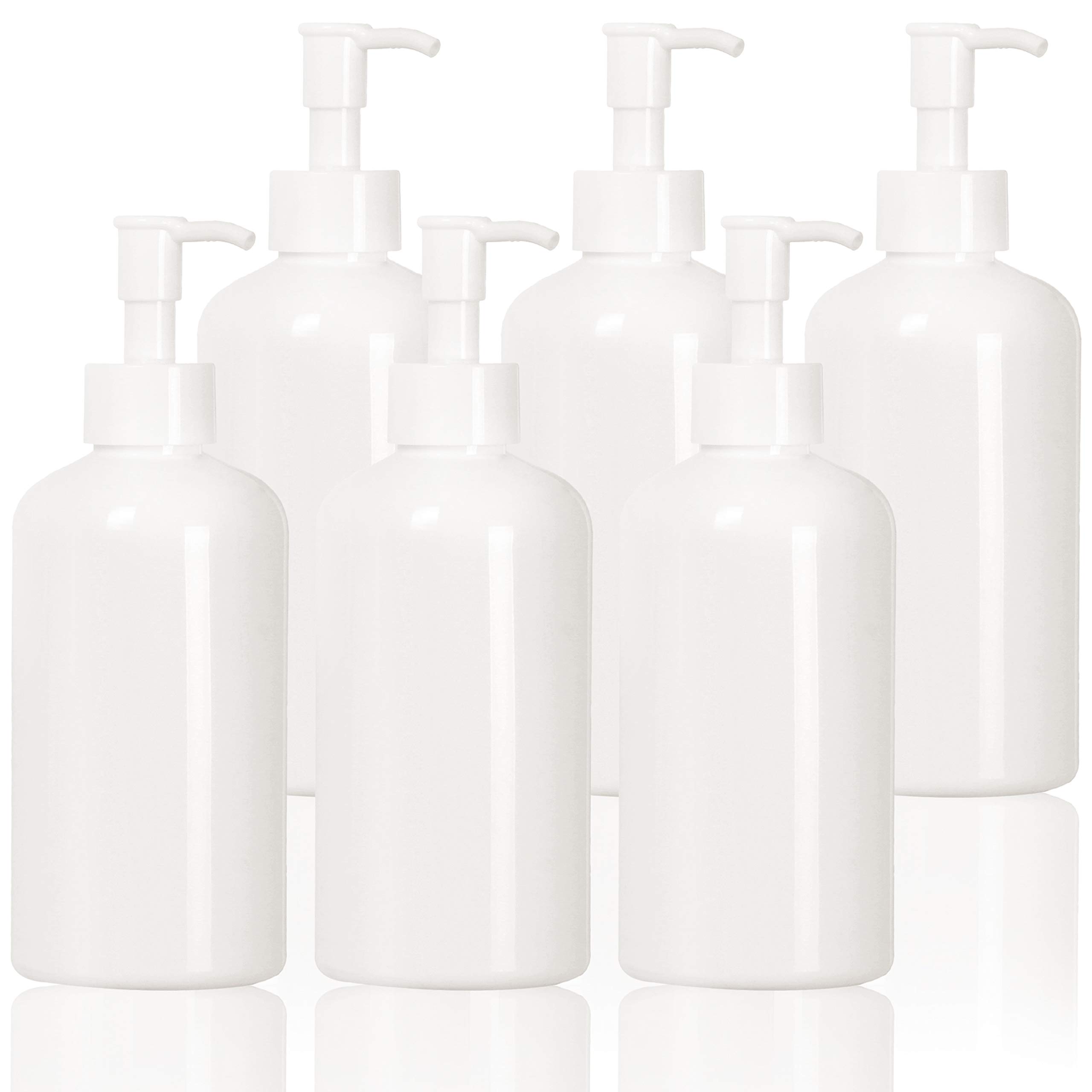 Youngever 6 Pack 12oz Plastic Pump Bottles with Travel Lock - Refillable Leak-Proof Containers for Shampoo, Lotion & Liquid Soap | Perfect for Travel, Gym & Home Use (White)