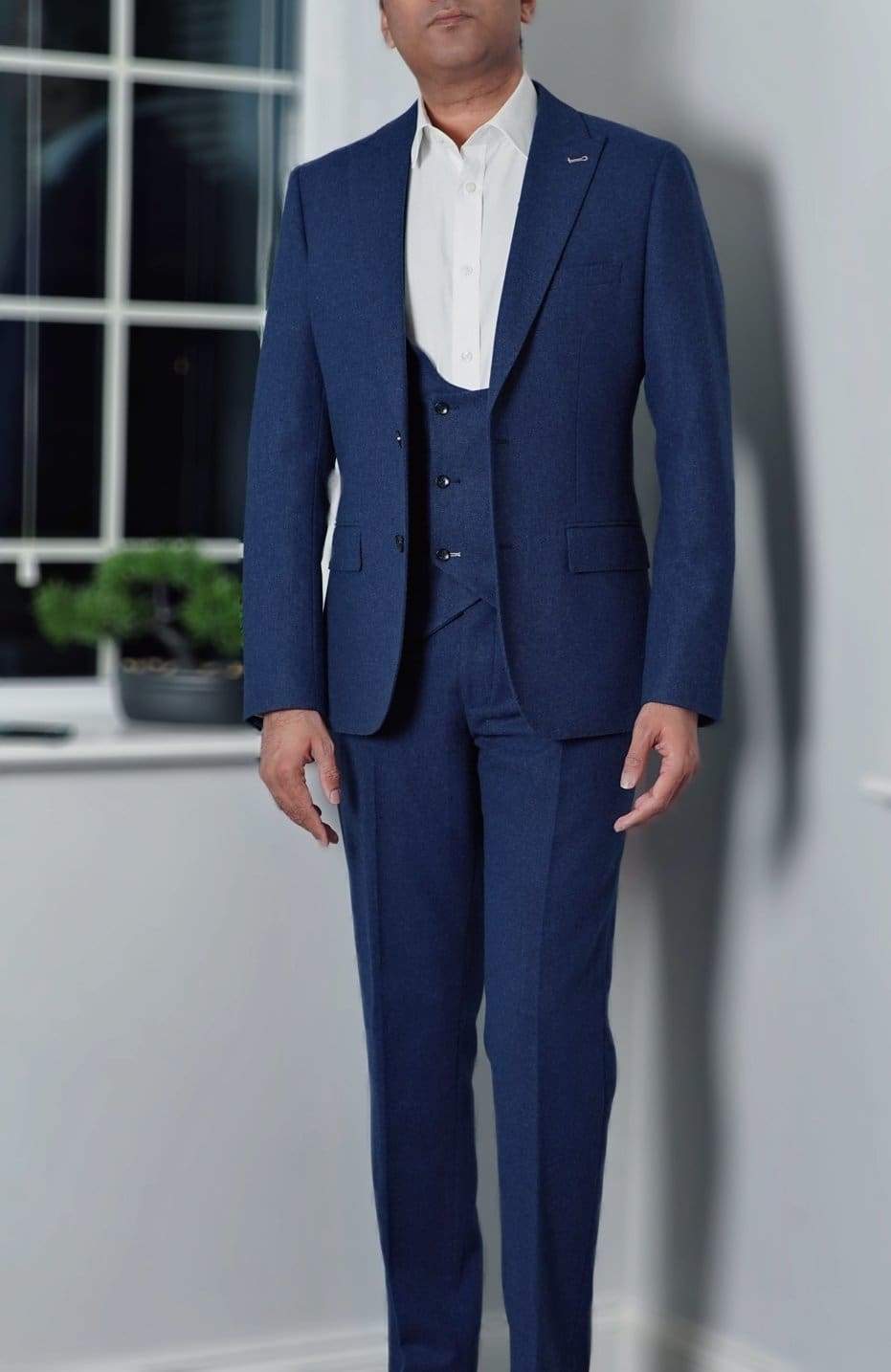 Harry Brown Ralph Tweed Navy Trousers for Men - Classic Wool Blend Dress Pants for Business, Office & Formal Occasions
