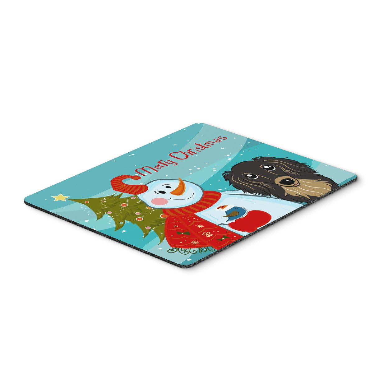 Snowman with Longhair Black & Tan Dachshund Mouse Pad - Large Washable Desk Mat for Home Office, Gaming & Computer Work | Cute Winter-Themed Non-Slip Mousepad & Hot Pad Trivet for Laptop Users
