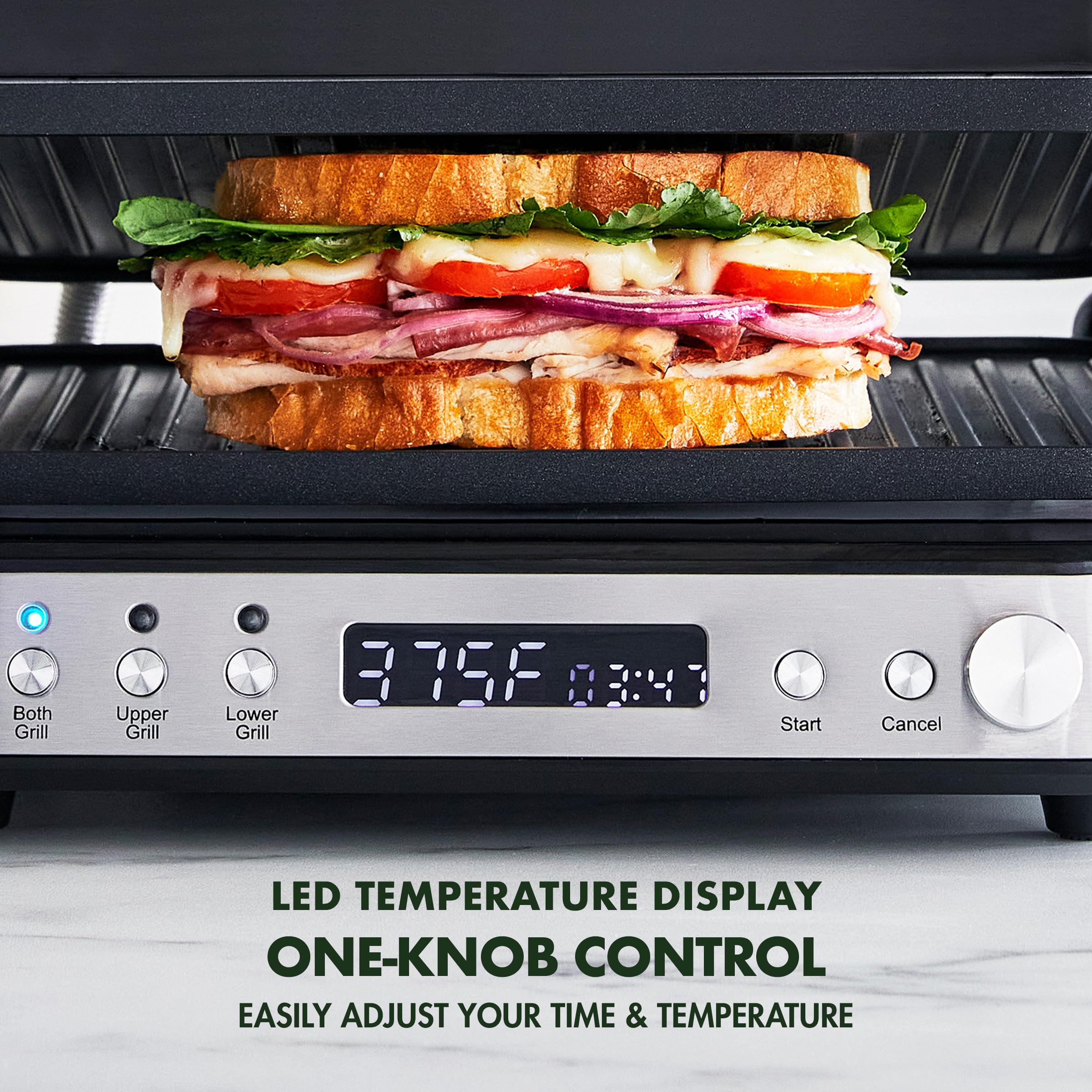 GreenPan Electric Indoor Stainless Steel 6-in-1 Contact Grill & Griddle - Healthy Ceramic Nonstick Coating, Dishwasher Safe Reversible Plates, PFAS-Free - Perfect for Paninis, Sandwiches, Steaks & Breakfast Cooking