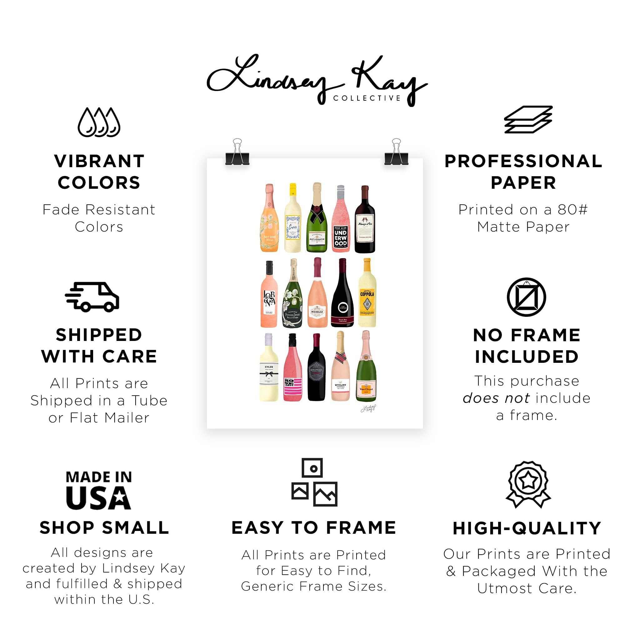 Wine Bottles Wall Art Poster - Modern Bar & Kitchen Decor - Unframed 12x16 Art Print - Gallery Grade Made in USA - Perfect for Wine Cellar, Dining Room & Home Bar Decorations