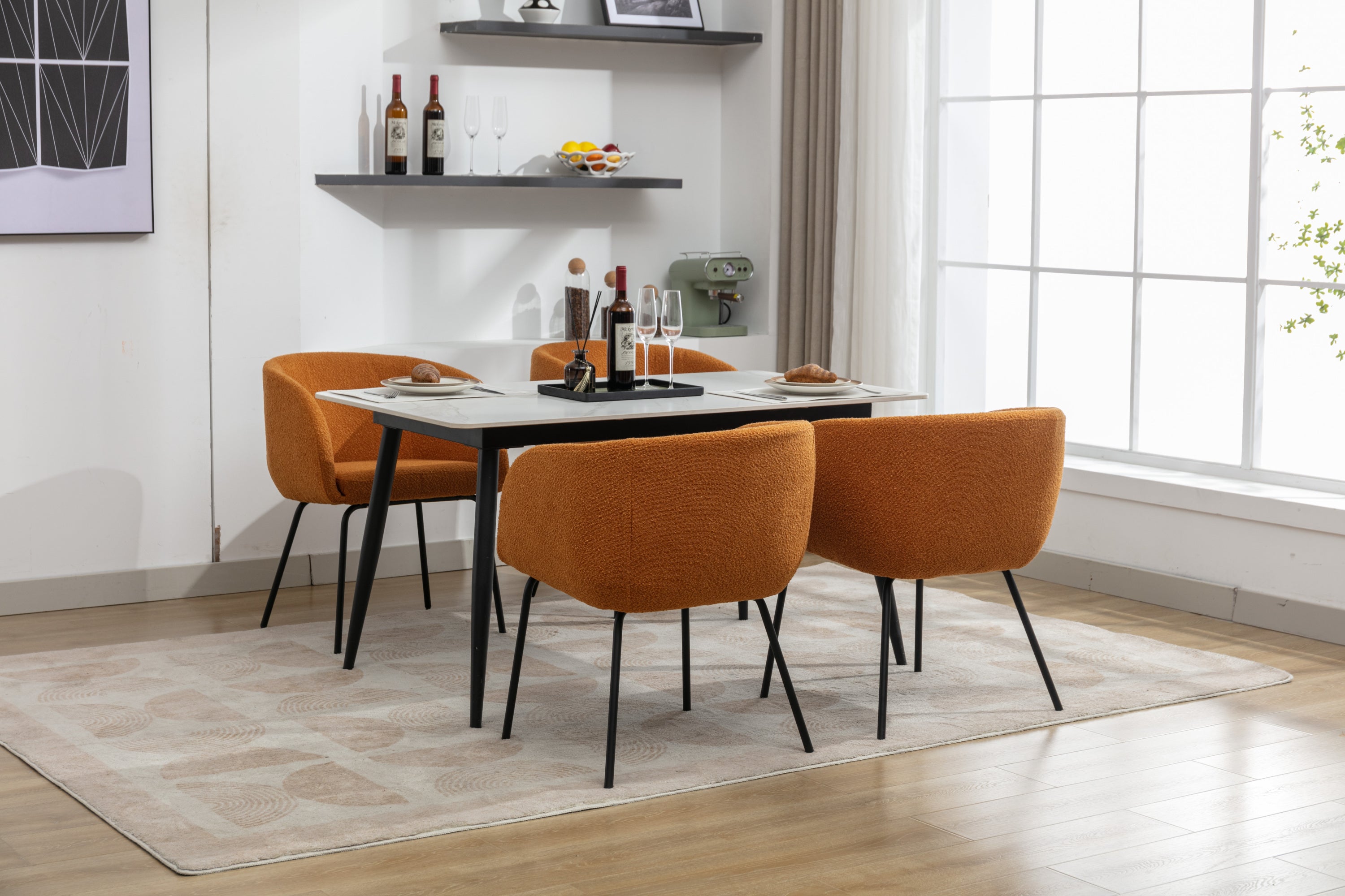 Boucle Fabric Dining Chairs with Black Metal Legs - Set of 2, Modern Ginger Upholstered Side Chairs for Kitchen, Dining Room, and Office
