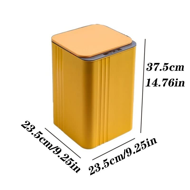 TOMYEUS 14L Automatic Smart Sensor Trash Can with 3 Modes - Hands-Free Foot & Knee Induction for Kitchen, Bathroom, Office - Yellow (Ideal for Hygienic Waste Disposal in Modern Homes)