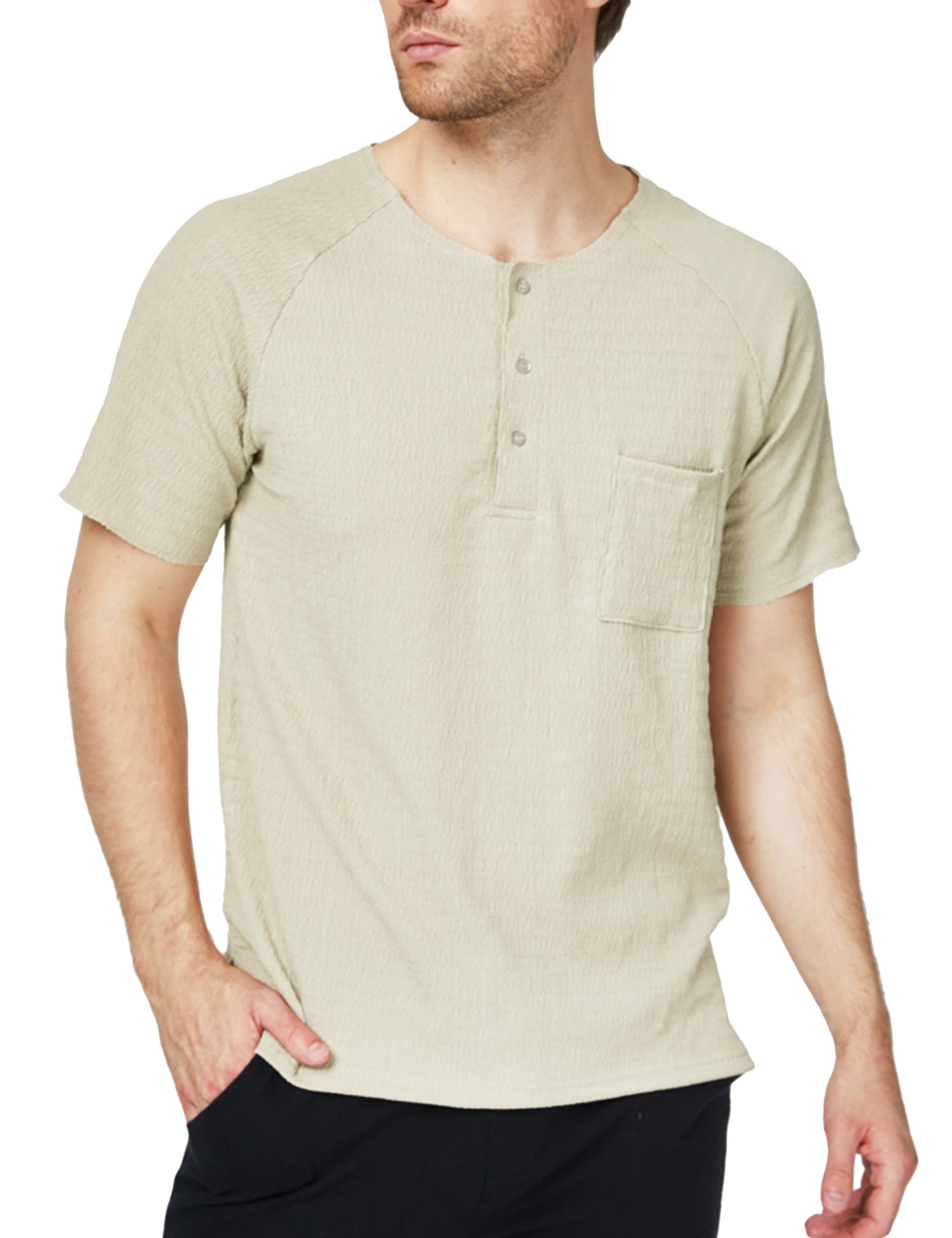 SSLR Men's Henley Shirts - Summer Crewneck Waffle Knit Short Sleeve T-Shirts for Casual Wear & Outdoor Activities