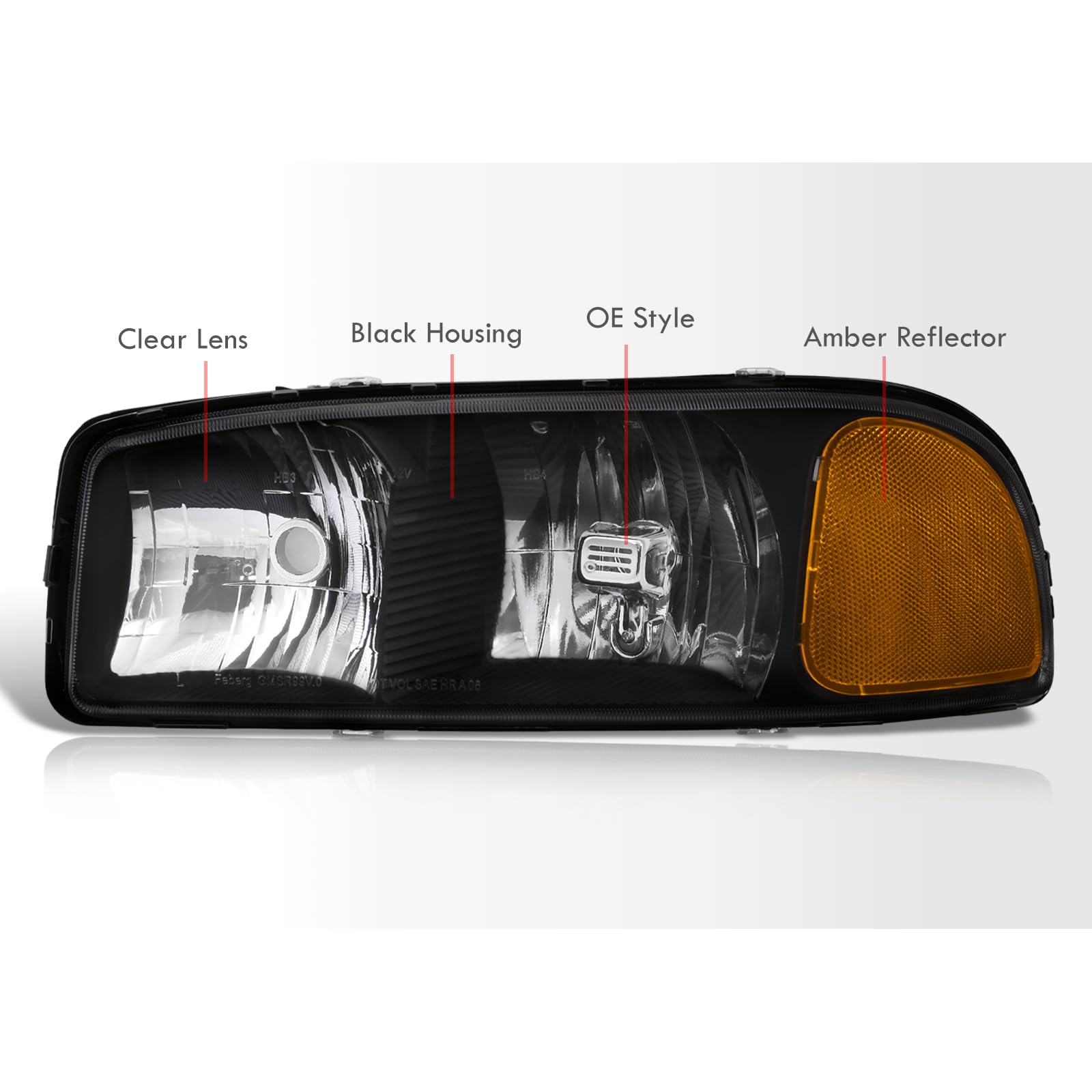 Black Amber Turn Signal Headlights for GMC Sierra Yukon XL 2000-2007 - Offroad & Night Driving