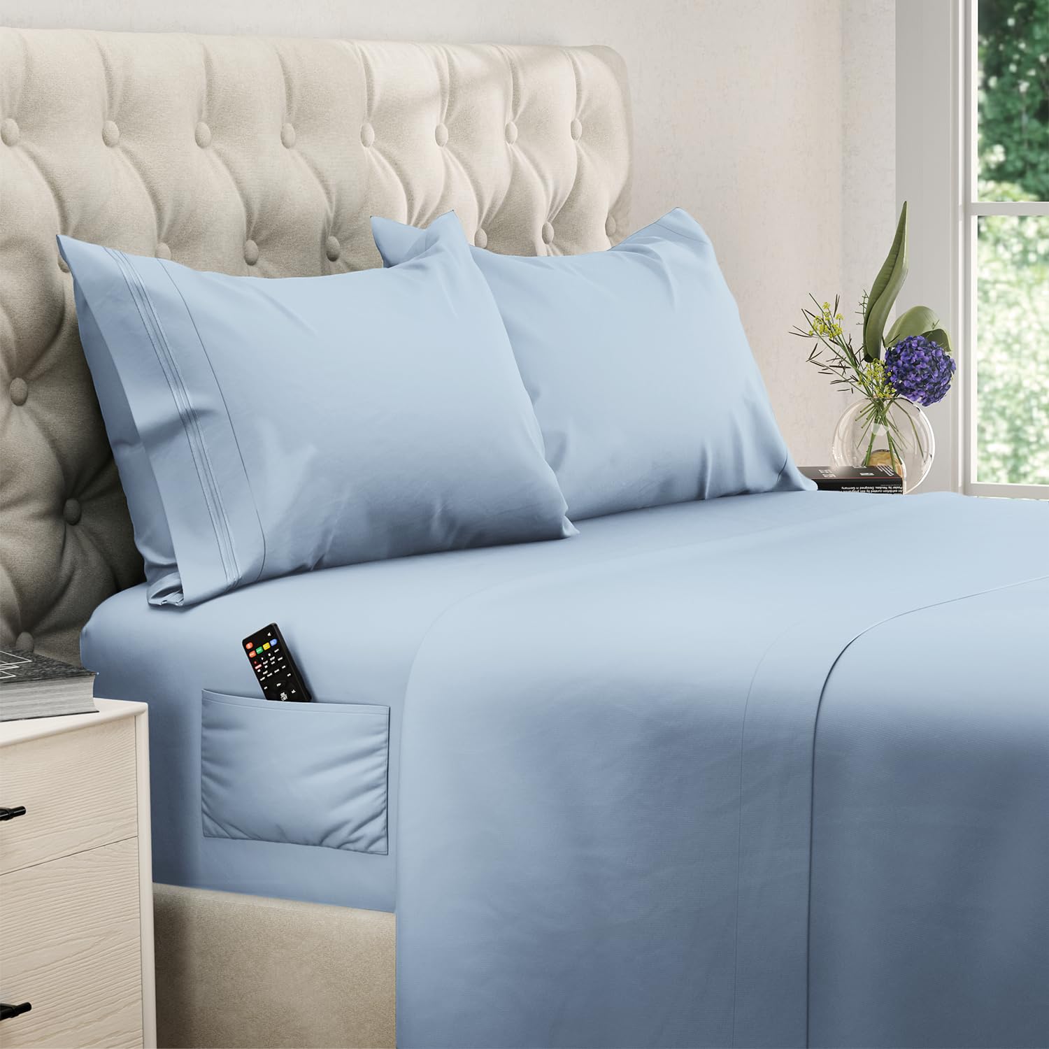 Dreamcare Cooling Full Size Sheet Set - 4pc Soft 100% Brushed Polyester Bed Sheets with Deep 15