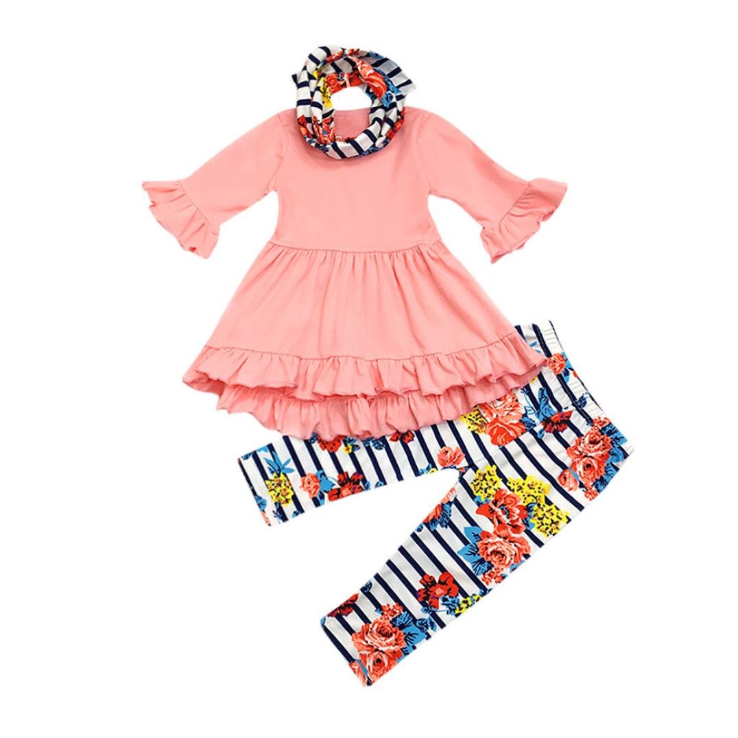 3PC Toddler Baby Girls Cute Floral Shirt Dress + Pants with Headband Outfit Set - Summer Playdate & Photoshoot Outfits