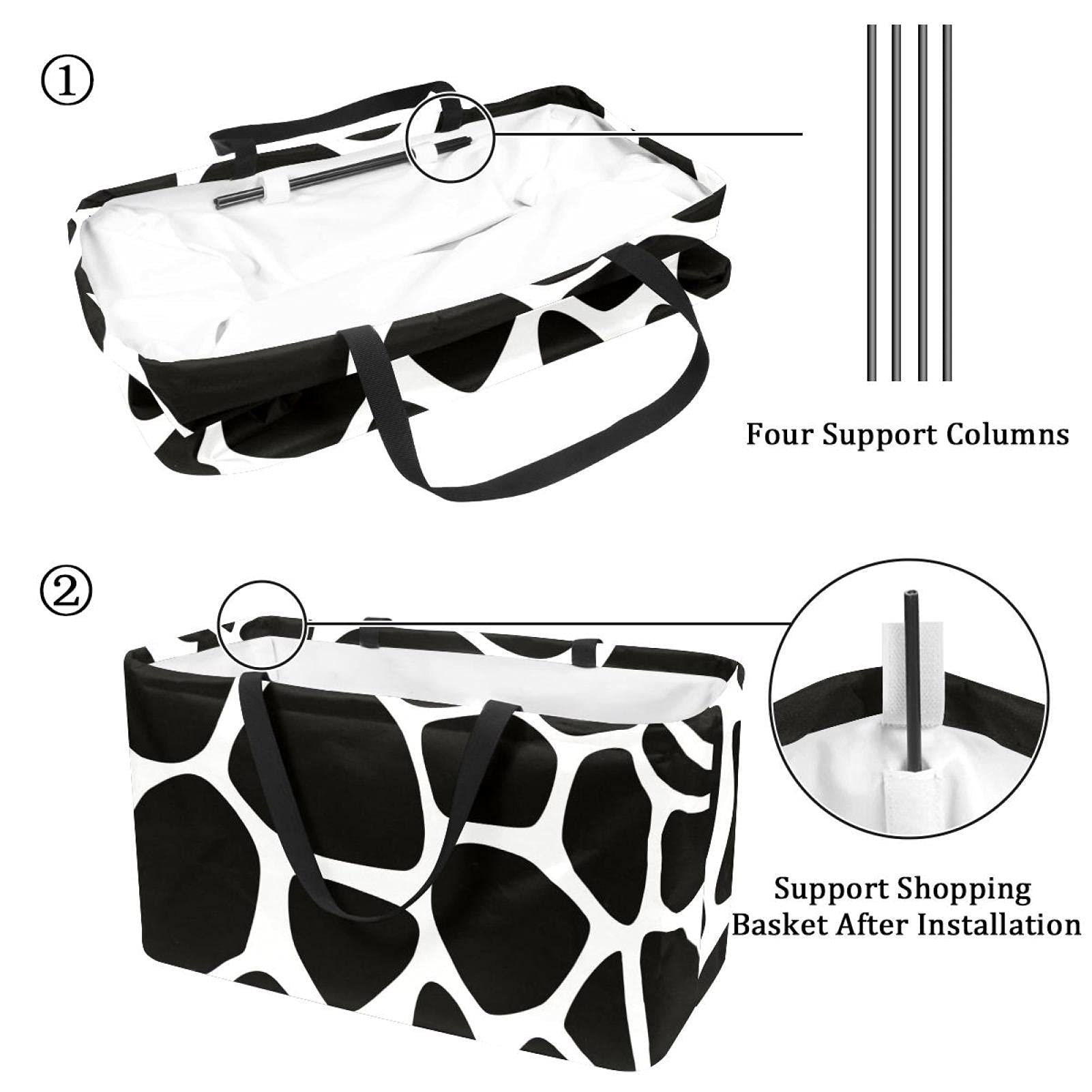 LORVIES Reusable Grocery Bags - Collapsible Storage Baskets with Long Handles, Cow Print Utility Tote for Shopping, Organizing & Home Storage | Perfect for Groceries, Laundry & Household Items