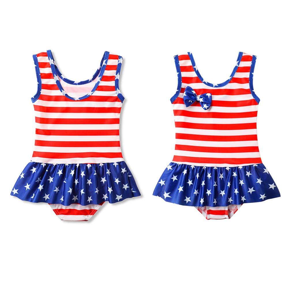 TrendyCoCo Baby Girl USA Flag One-Piece Swimsuit with UPF 50+ Sun Protection - Cute Toddler Swimwear for Beach, Pool & Summer Water Activities