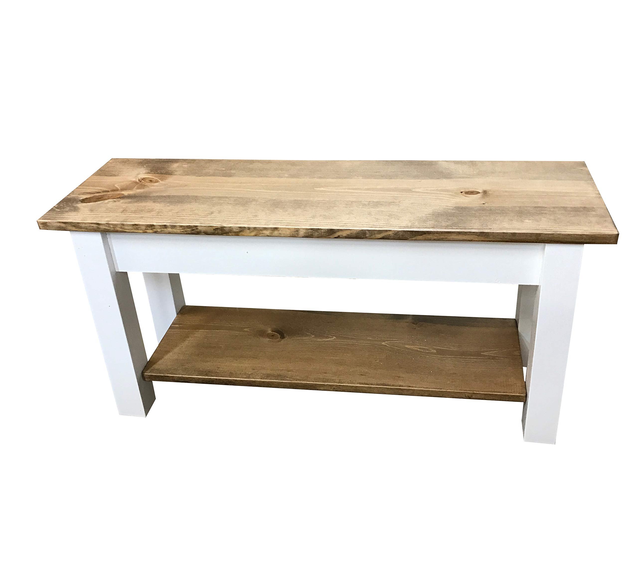Ambler Wooden Bench with Shelf - 42 Inch Storage Bench for Entryway, Living Room, and Bedroom - Rustic Home Decor & Functional Seating Furniture