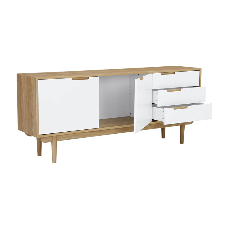 NAKULA 180cm Sideboard Buffet Cabinet with 2 Doors - Natural Wood & White Finish for Dining Room Storage | Modern Console Table for Living Room & Hallway