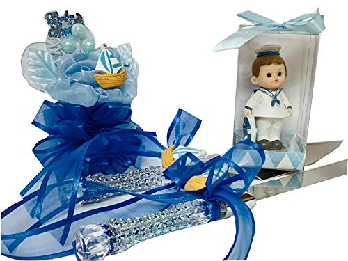 Nautical Sailor Theme Blue Baby Shower Corsage, Figurine & Cake Knife Set - Perfect for Baby Showers, Christenings & Gender Reveal Parties