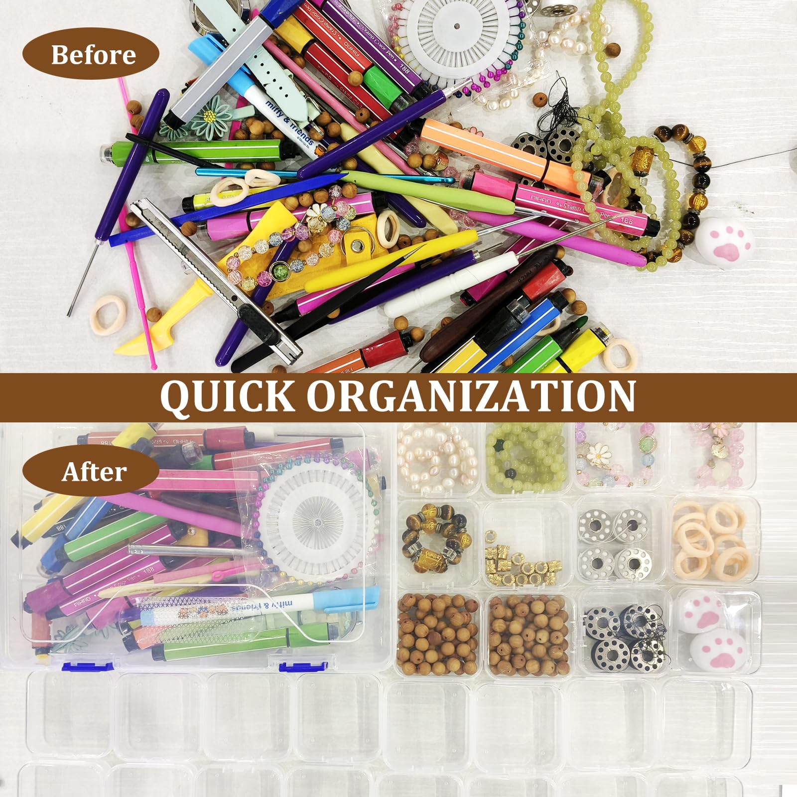 28Pcs Clear Bead Organizer Box with 1 Storage Case & Labels - Small Plastic Jewelry Storage Containers for DIY Crafts, Beading Supplies, Sewing Accessories - Perfect for Home Crafting, Jewelry Making & Travel Organization
