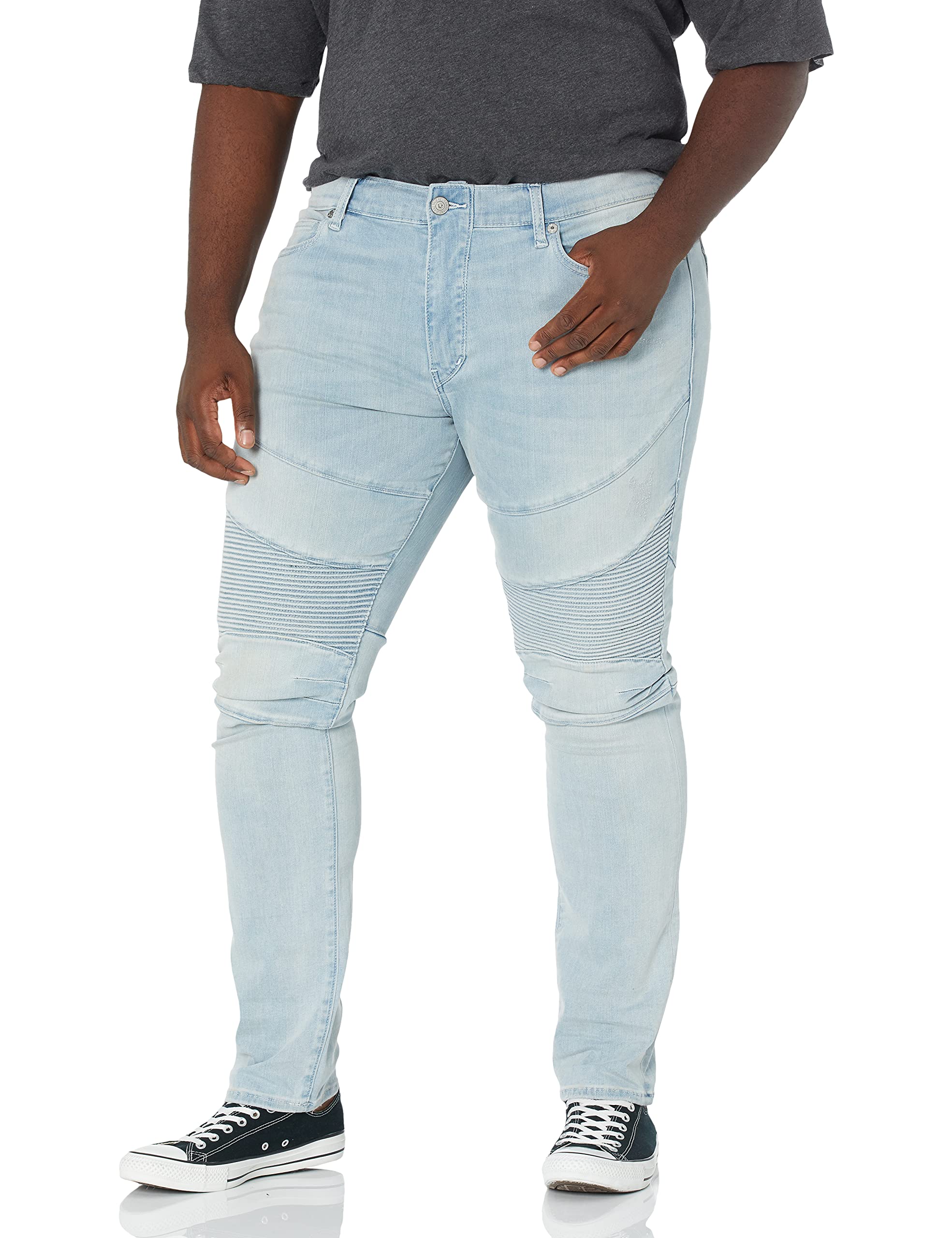 True Religion Men's Rocco Moto Skinny Fit Stretch Denim Jeans - Slim Fit Stretchable Comfort for Casual Wear & Night Out