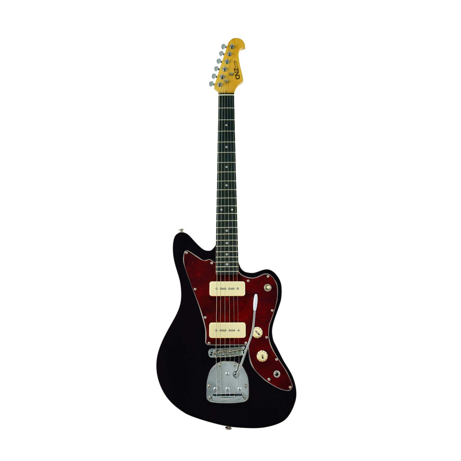 JM Electric Guitar - Black Finish, Amber Maple Neck, Rosewood Fingerboard, 3-Ply Tortoise Pickguard | Perfect for Rock, Blues & Stage Performances
