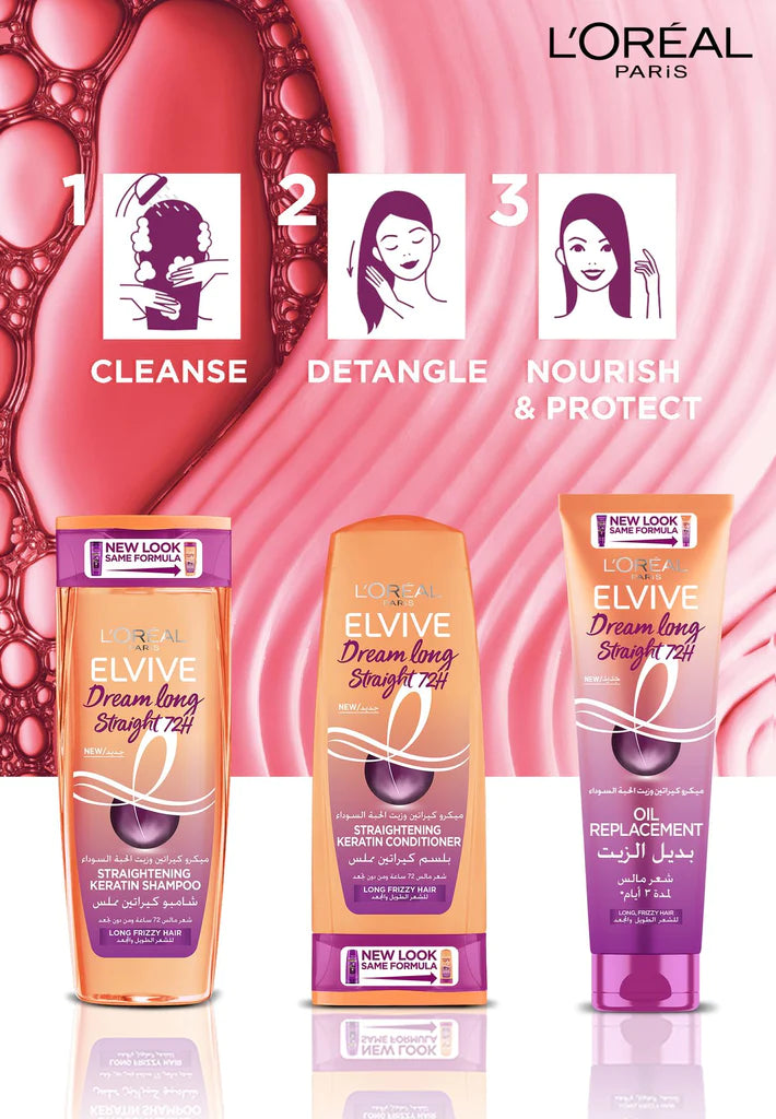 L'Oréal Paris Elvive Dream Long Shampoo for Straight Hair - Sulfate Free Hair Care for Long, Smooth & Silky Hair - Perfect for Daily Use & Salon-Like Results at Home