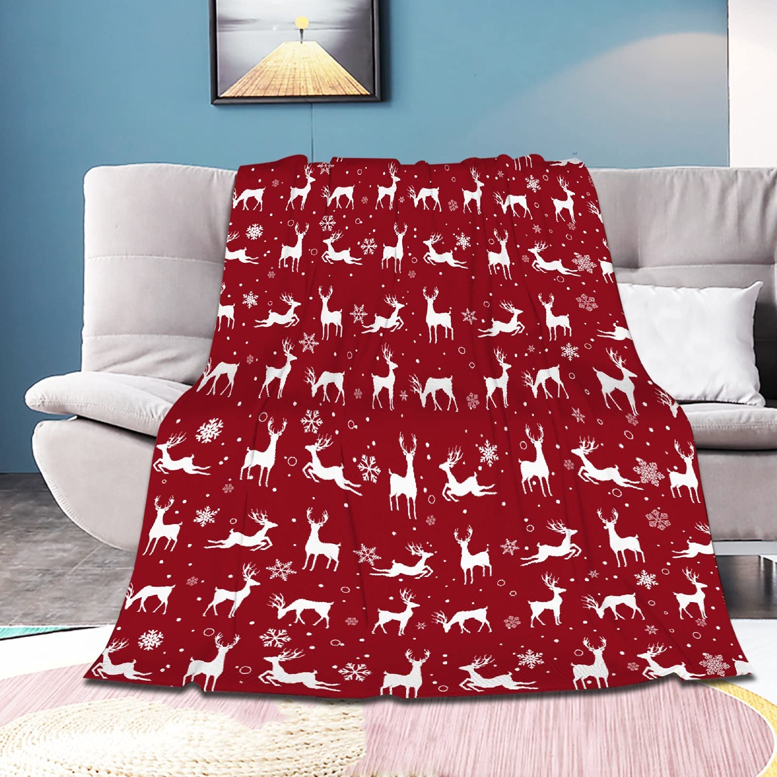 Atthadassi Christmas Elk Blanket - Super Soft Flannel Throw for Bed, Sofa & Living Room - Cozy Blanket for Boys, Girls, Kids & Family - 120