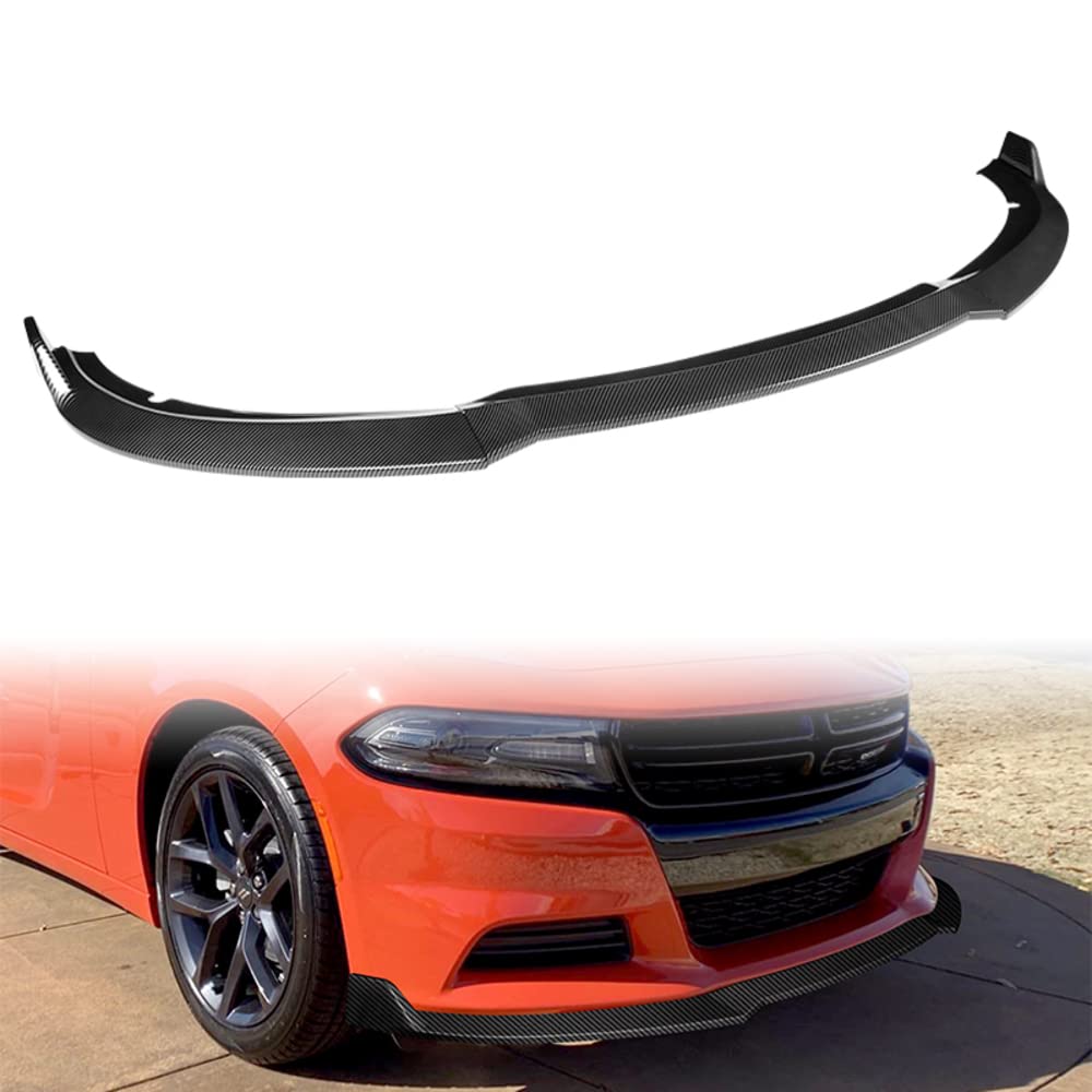 Q1-TECH Front Bumper Lip Spoiler for 2015-2022 Dodge Charger SE/RT/SXT/GT - STP-Style Carbon Fiber Body Kit Splitter - Enhances Aerodynamics & Street Racing Look