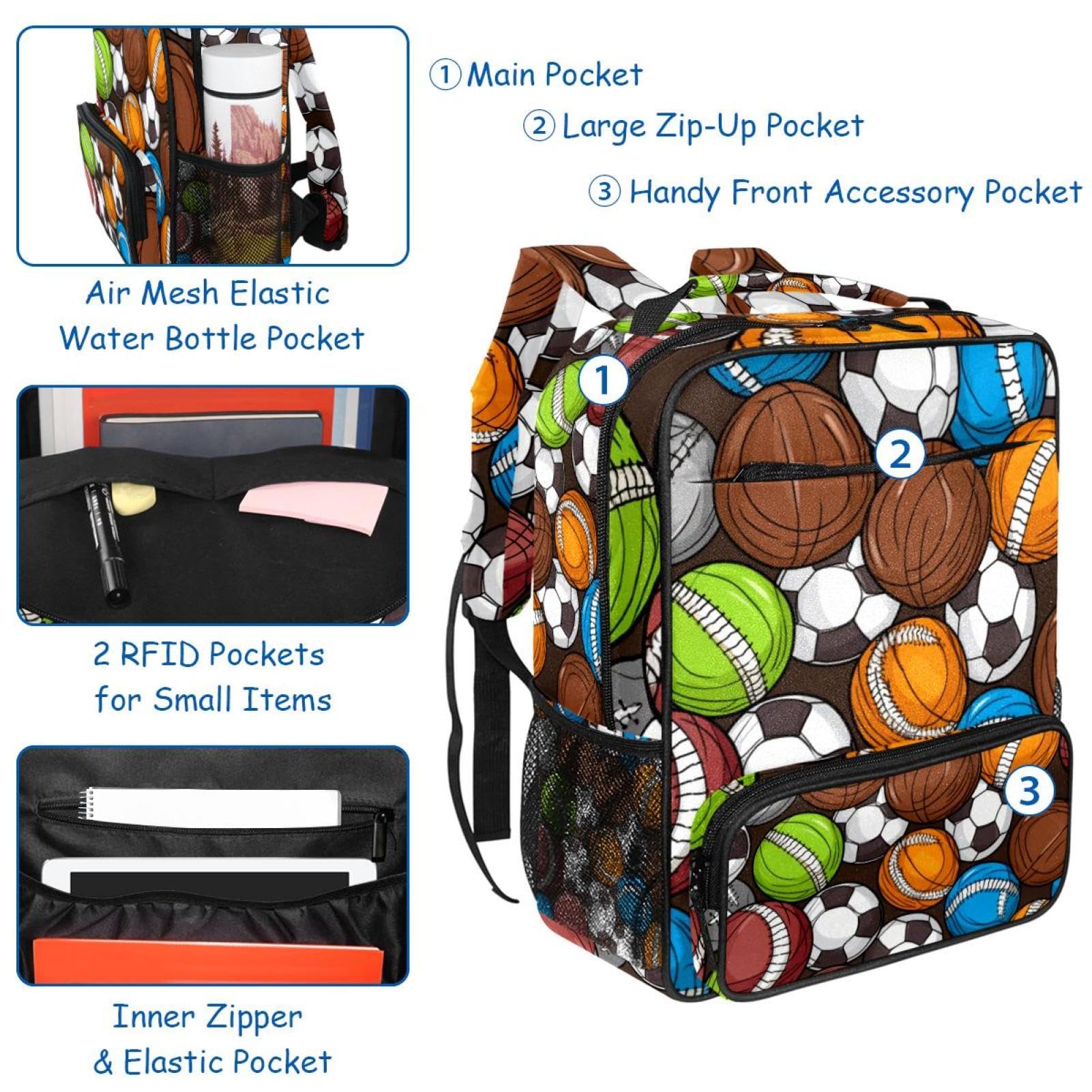 Waterproof Travel Backpack for Women & Men - Lightweight Hiking Backpack with Basketball/Football/Volleyball Ball Compartment - Perfect for Sports, Gym, School & Outdoor Adventures