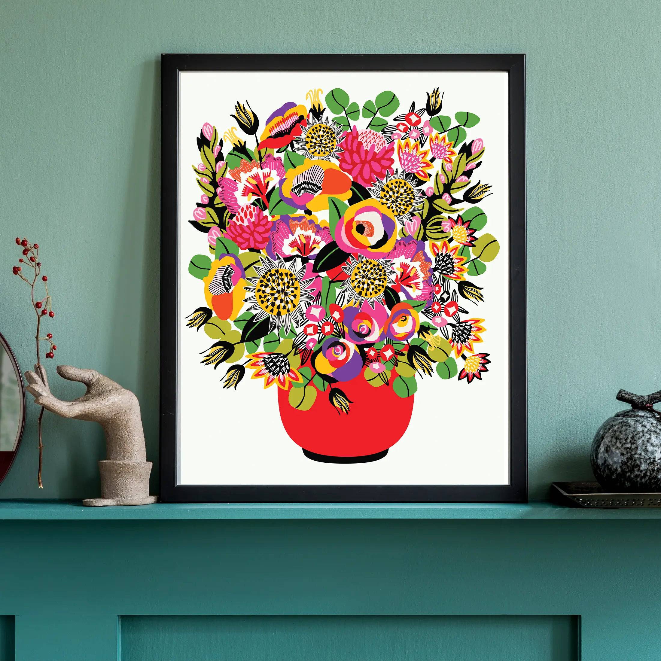 Modern Wall Art Print of Roses and Lilies in Vase - Elegant Floral Home Decor for Living Room, Bedroom & Office