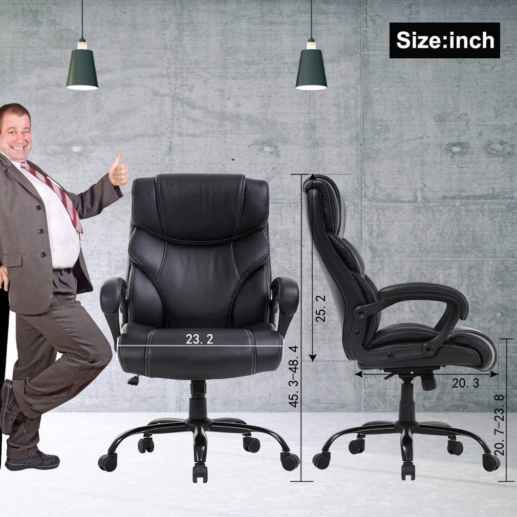 Ergonomic High Back Office Chair with Lumbar Support - 400lbs Weight Capacity Big & Tall Computer Desk Chair, Wide PU Leather Seat for Heavy People & Adults - Perfect for Home Office, Gaming & Workspaces (Black)