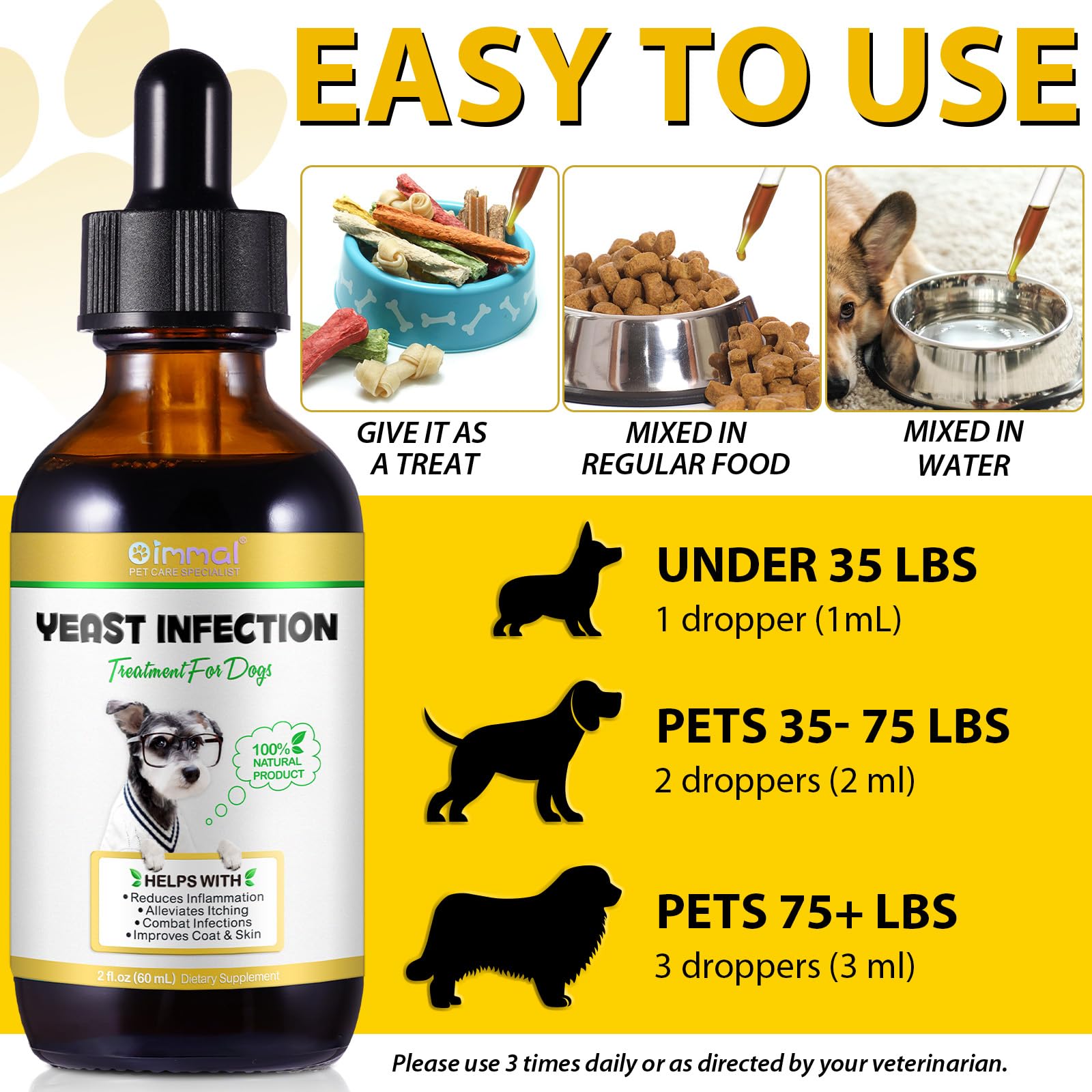 Natural Yeast Infection Treatment for Dogs - 60ml Itchy Skin & Ear Relief | Anti-Fungal & Allergy Solution for Canine Yeast Infections | Perfect for Daily Grooming & Post-Bath Care