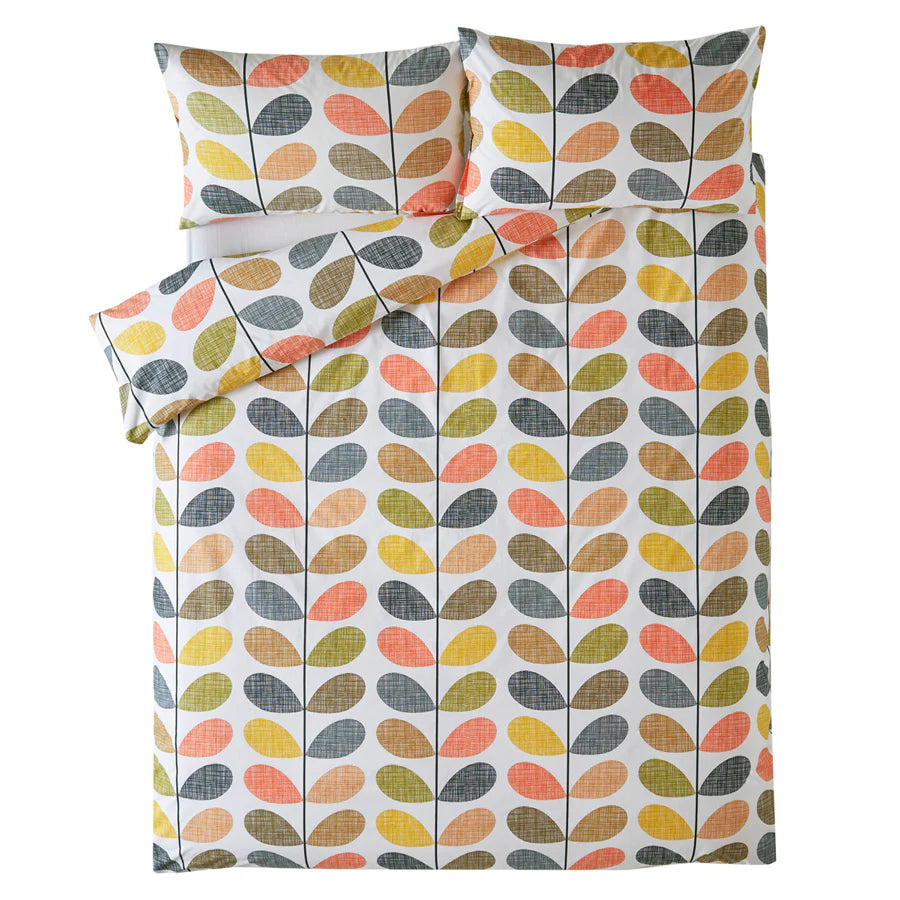 Orla Kiely Scribble Stem Duvet Cover Set - Queen Size, 100% Cotton, Modern Floral Print Bedding - Perfect for Master Bedroom, Guest Room & Cozy Home Decor