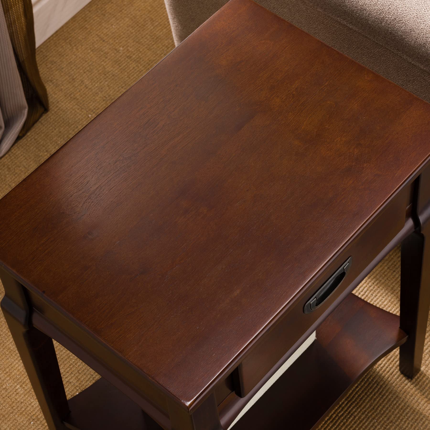 Leick Home 22022 Stratus One Drawer Nightstand with Shelf - Heartwood Cherry Finish Bedside Table for Bedroom, Living Room & Office