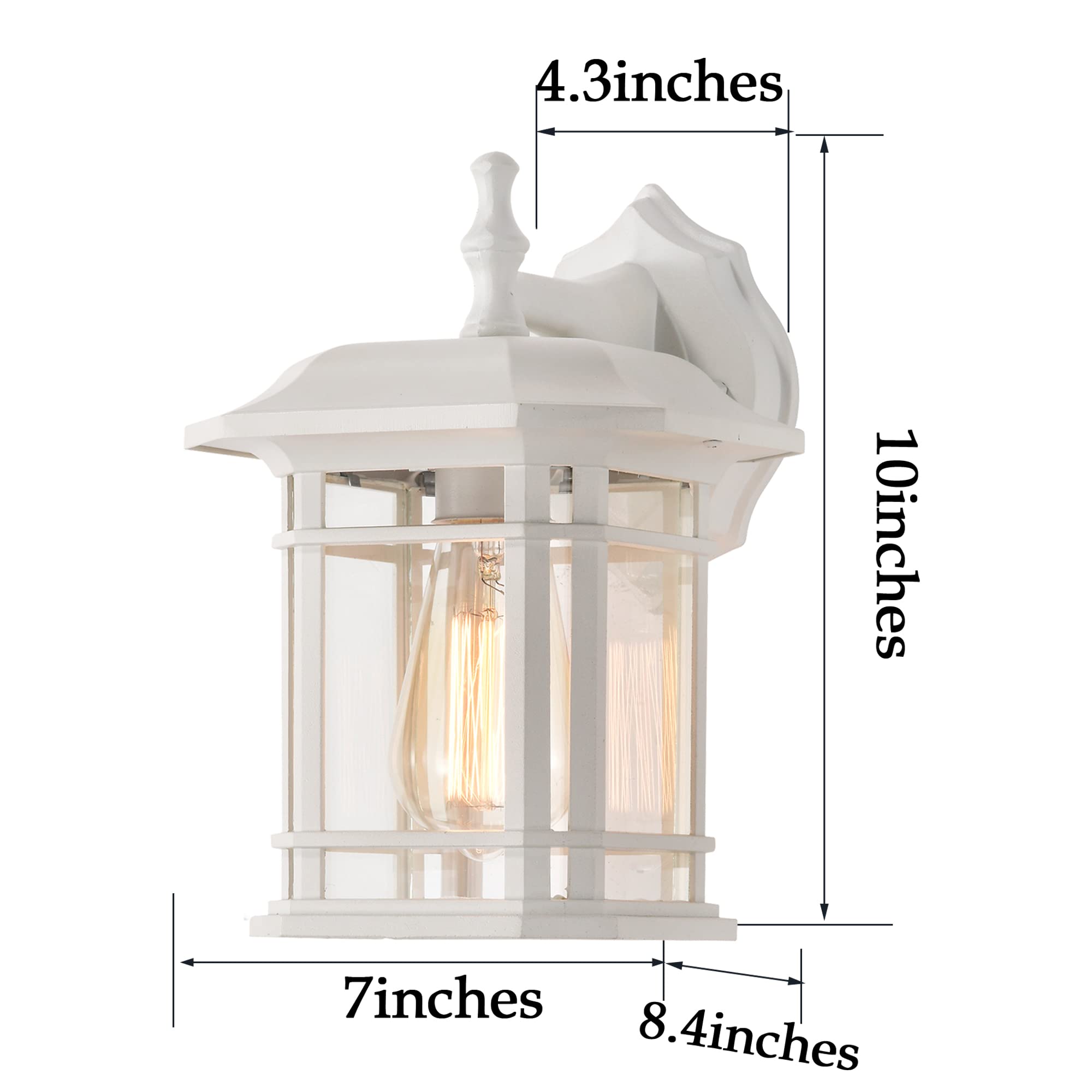 2 Pack Modern Waterproof Outdoor Wall Mount Light Fixtures - White Exterior Wall Lantern with Glass Shade, E26 Base - Perfect for House, Garage, Doorway, Porch, Patio & Garden Lighting