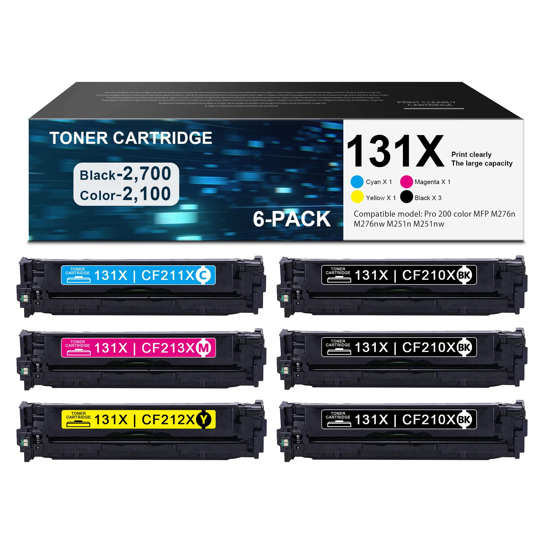 High Yield Toner Cartridge Replacement for HP Pro 200 Color MFP M276nw M251nw M276n M251n - 6 Pack (3BK+1C+1M+1Y) | Compatible with DIOUSAINK 131X, CF210X, CF211X, CF212X, CF213X | Ideal for Office Printing, High-Volume Documents & Home Office Use | Long-Lasting Performance for Business Reports, Presentations & School Projects
