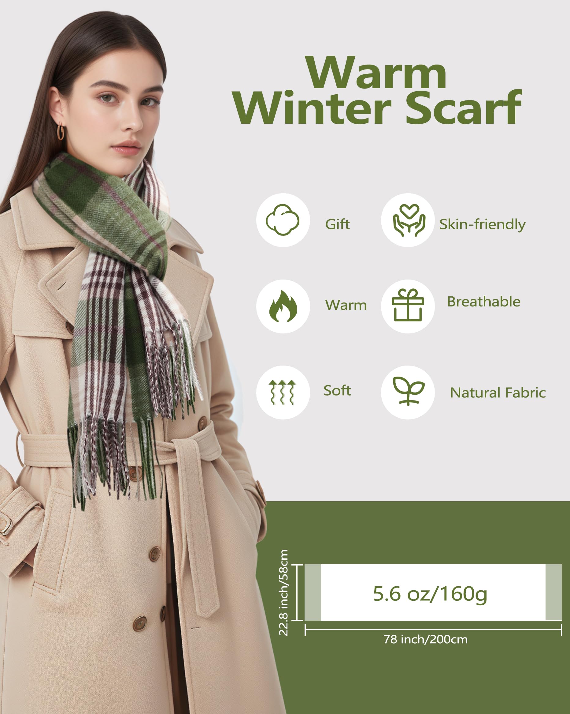 Luxury Cashmere Scarf for Women - Soft Winter Plaid Scarf, Warm Long Blanket Wrap - Perfect for Cold Weather, Office, Travel & Holiday Outfits