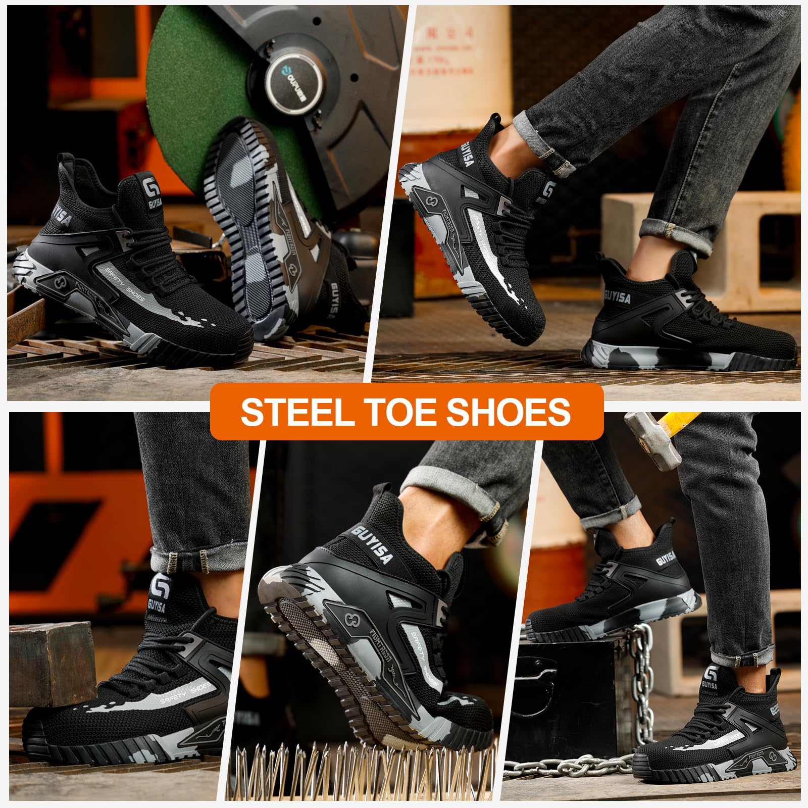 **Men's Steel Toe Work Boots - Industrial Safety Shoes for Construction, Comfortable & Lightweight Mid-Cut Sneakers - Perfect for Construction Sites, Warehouses & Heavy-Duty Jobs**