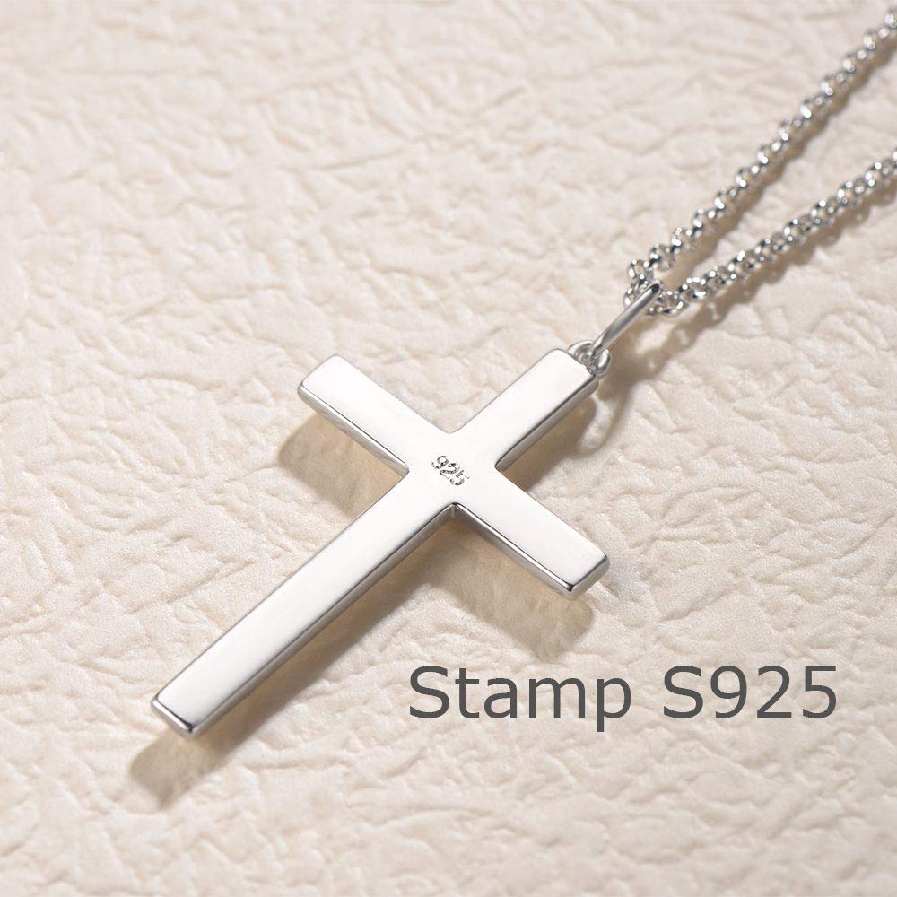 FANCIME 925 Sterling Silver Cross Pendant Necklace for Men - White Gold Plated, 4mm Figaro Chain, 24 Inch - Religious Jewelry Gift for Him - Perfect for Church, Weddings & Everyday Wear