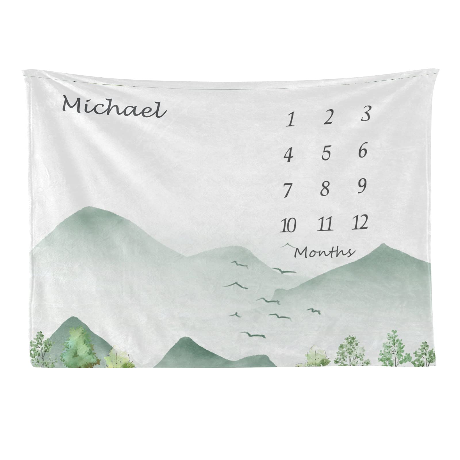 Personalized Baby Blanket with Name - Custom Swaddle Blanket for Newborns & Infants (30x40 Inches) - Mountain Forest Monthly Milestone Blanket for Girls & Boys - Perfect Baby Shower Gift & Nursery Crib Blanket